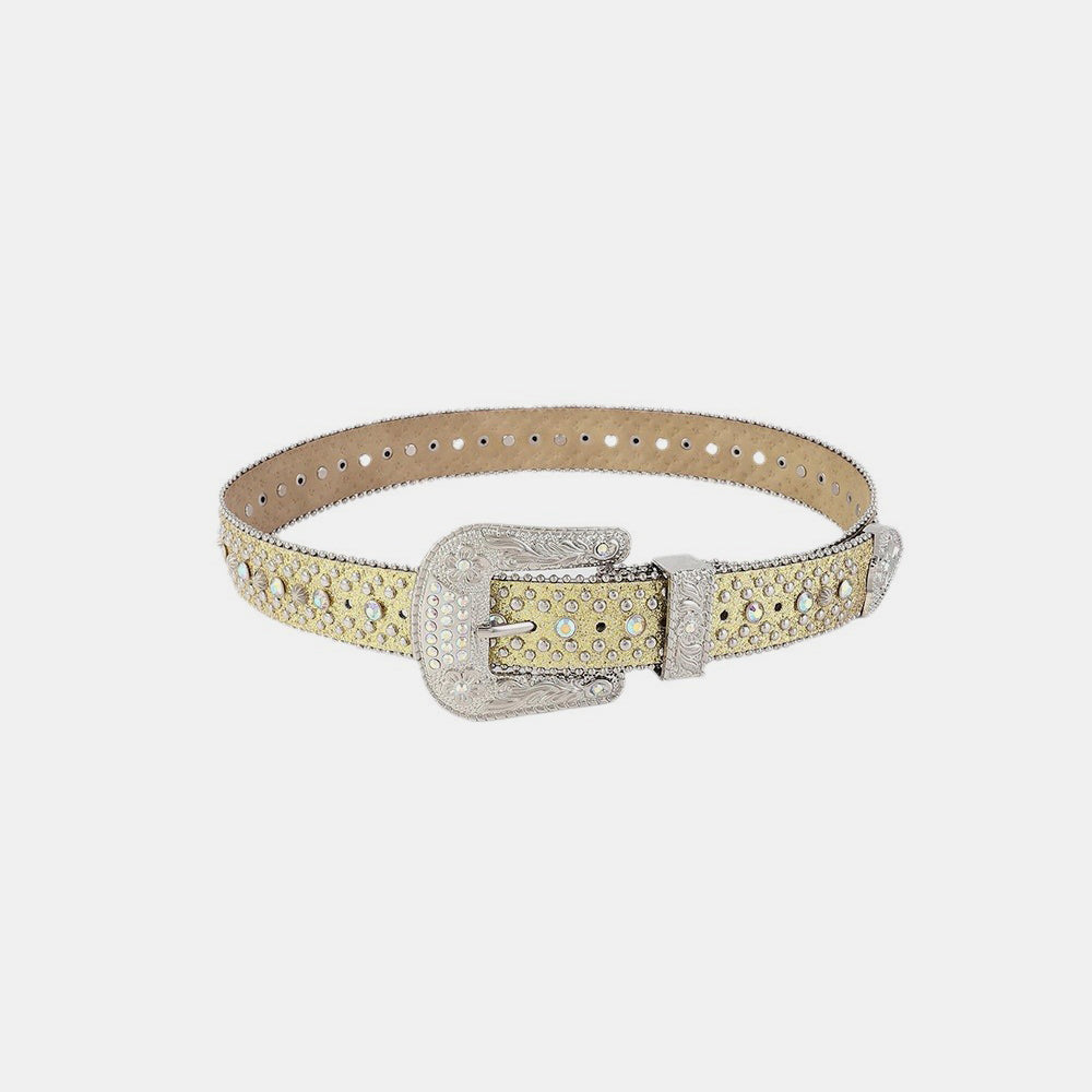 Rhinestone PU Leather Belt-BELTS-[Adult]-[Female]-Light Yellow-S-2022 Online Blue Zone Planet