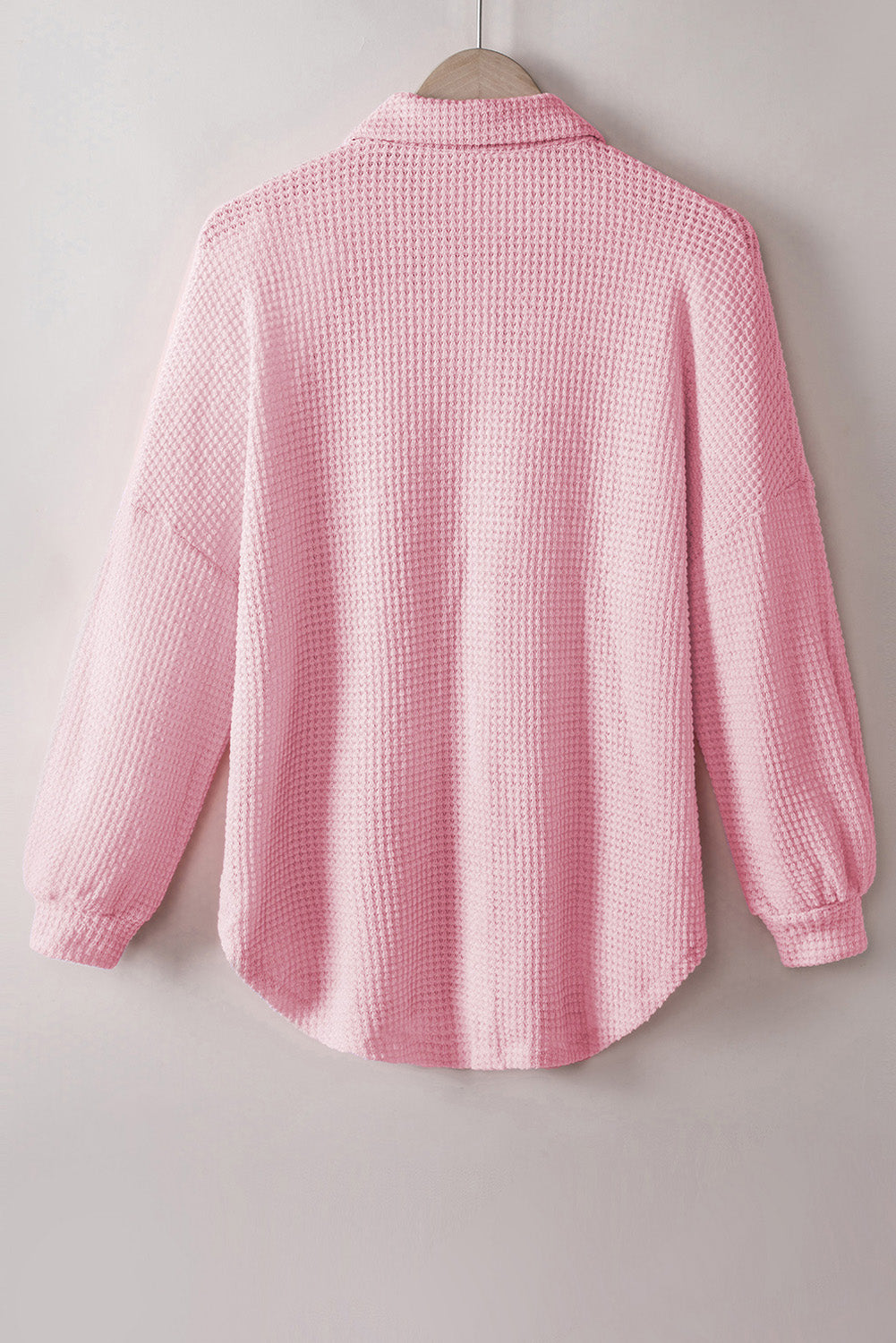 Waffle-Knit Collared Neck Long Sleeve Shirt-TOPS / DRESSES-[Adult]-[Female]-2022 Online Blue Zone Planet