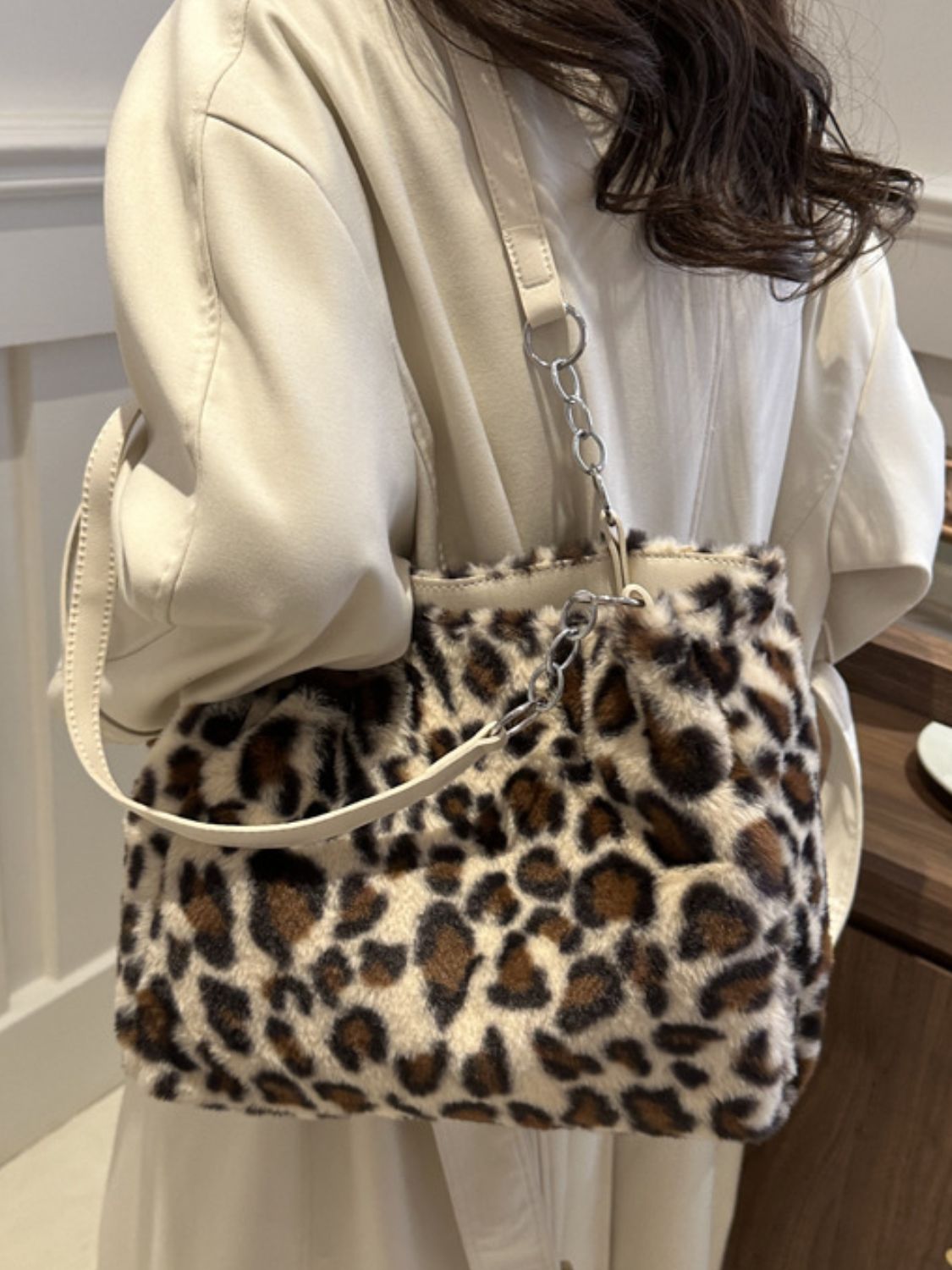 Faux Fur Leopard Shoulder Bag-HANDBAGS-[Adult]-[Female]-2022 Online Blue Zone Planet