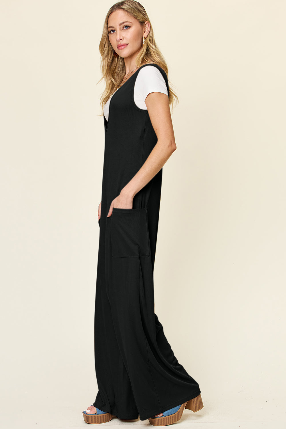 Blue Zone Planet | Double Take Full Size Sleeveless Wide Leg Jumpsuit with Pockets-TOPS / DRESSES-[Adult]-[Female]-2022 Online Blue Zone Planet