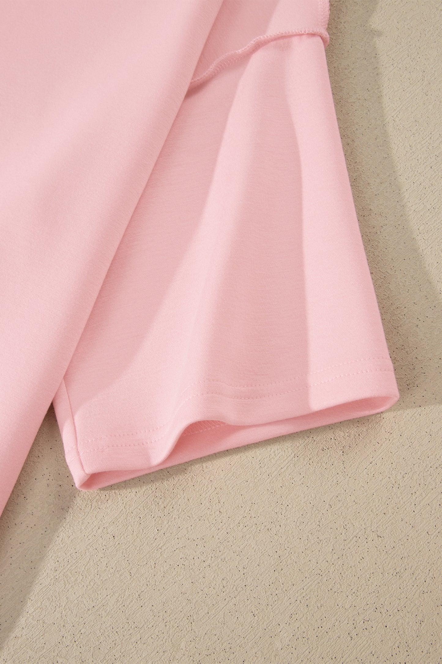 Light Pink Solid Color Exposed Seam Mock Neck Oversize Tee Casual Shorts 2pcs Outfit-Two Piece Sets/Short Sets-[Adult]-[Female]-2022 Online Blue Zone Planet