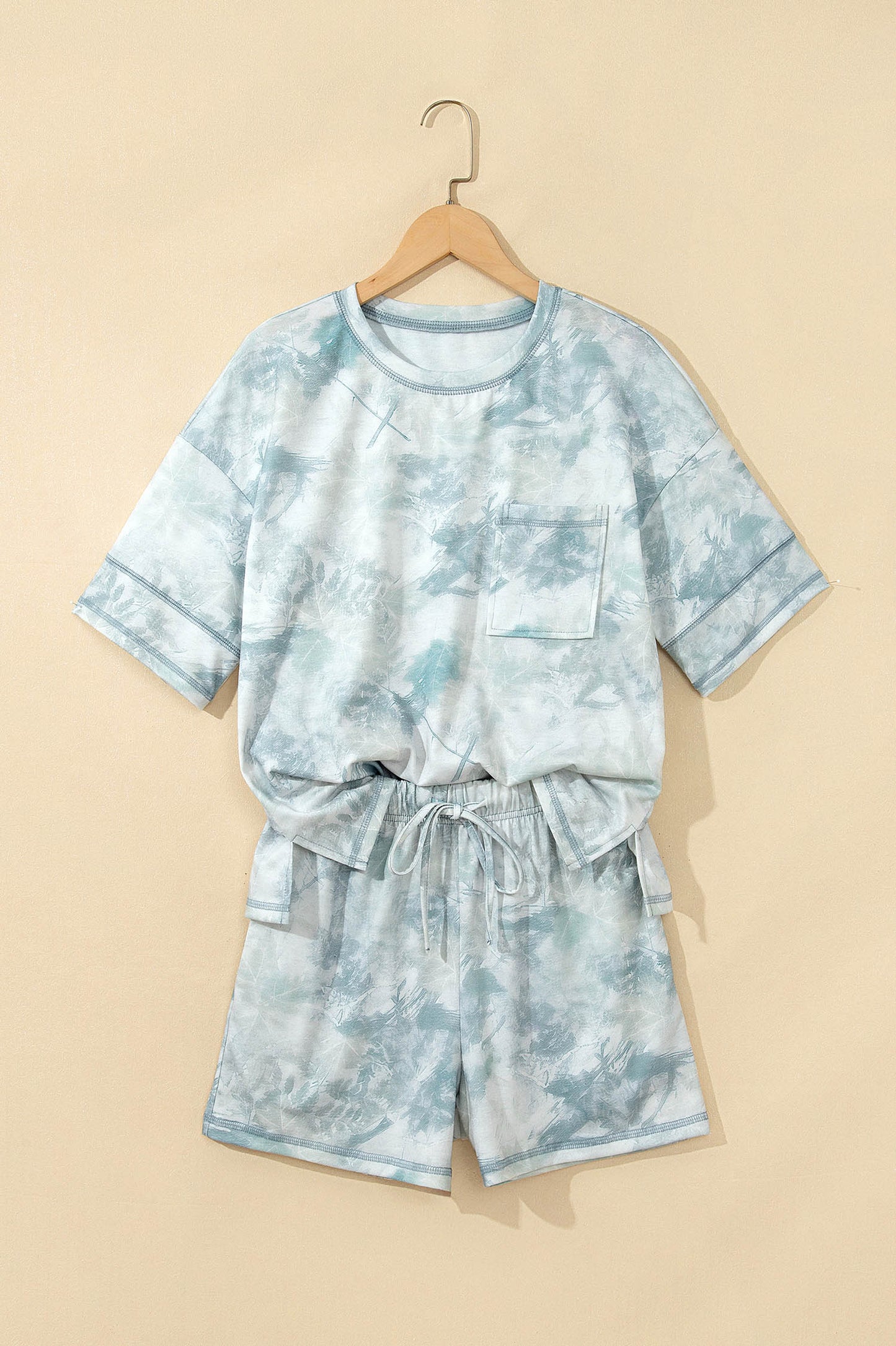 Green Casual Camouflage Short Sleeve Elastic Waist 2pcs Set-Two Piece Sets/Short Sets-[Adult]-[Female]-2022 Online Blue Zone Planet