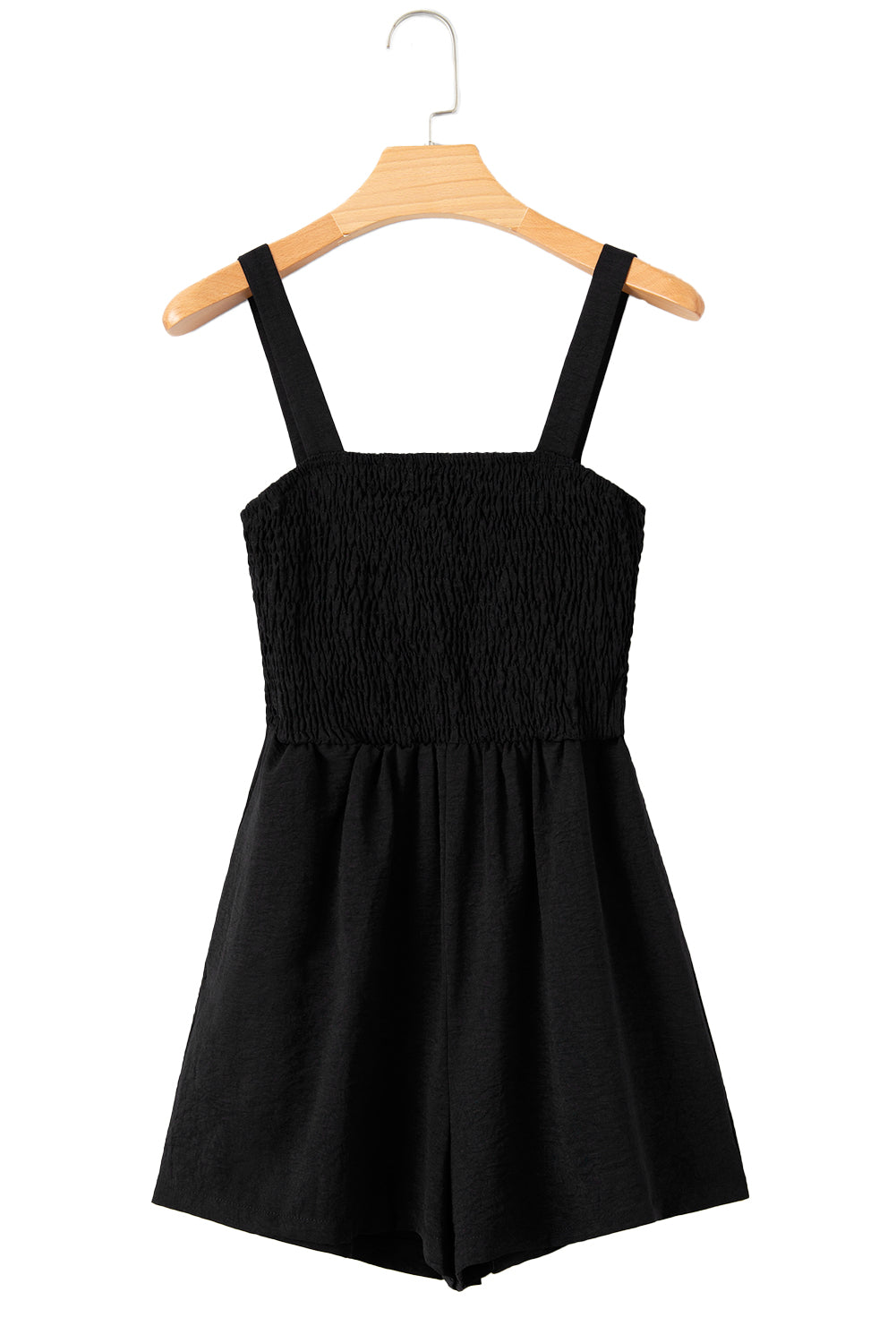 Black Casual Pocketed Smocked Sleeveless Romper-Rompers-[Adult]-[Female]-2022 Online Blue Zone Planet