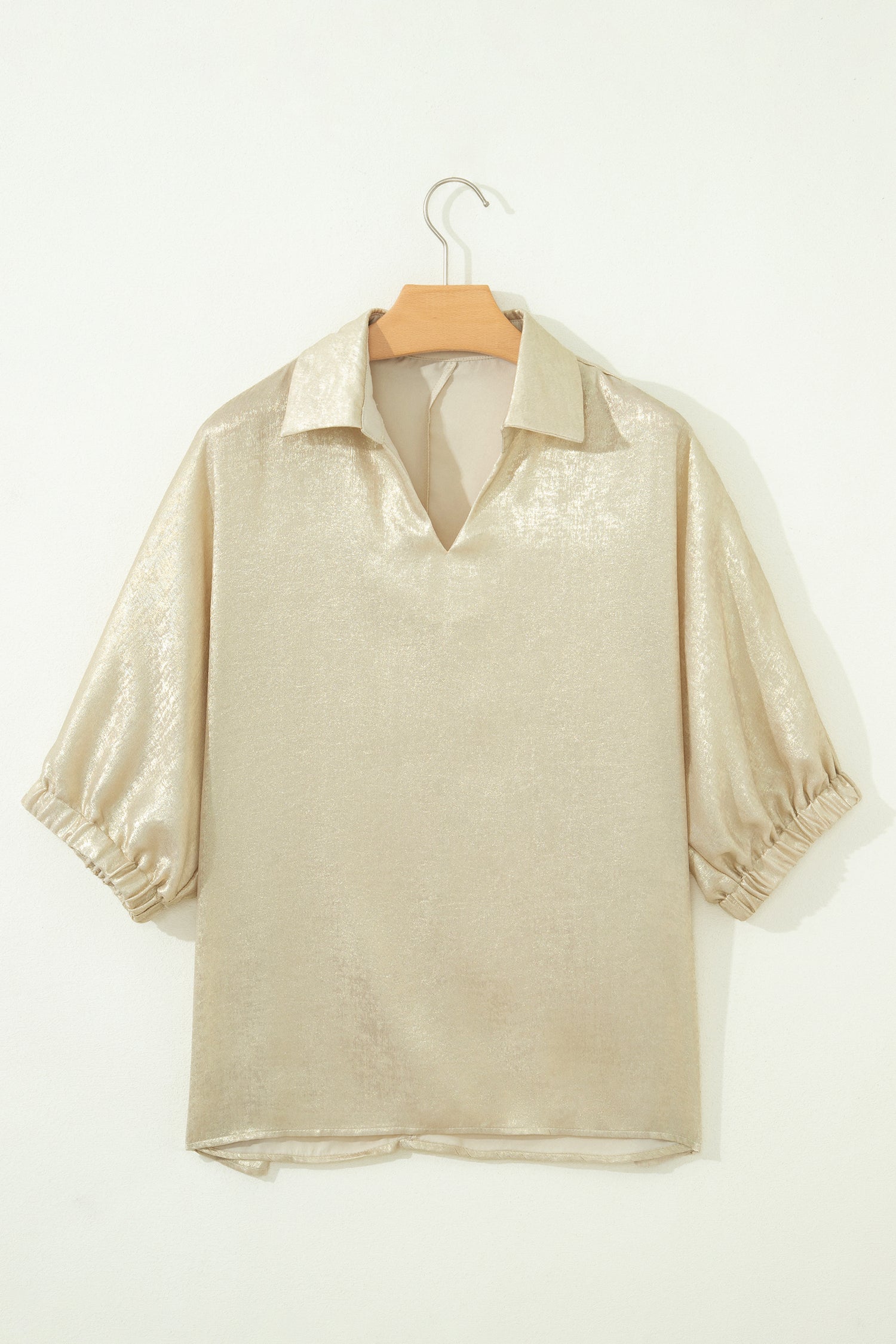 Clearly Aqua Collared V Neck Half Sleeve Metallic Top-Tops/Blouses & Shirts-[Adult]-[Female]-2022 Online Blue Zone Planet