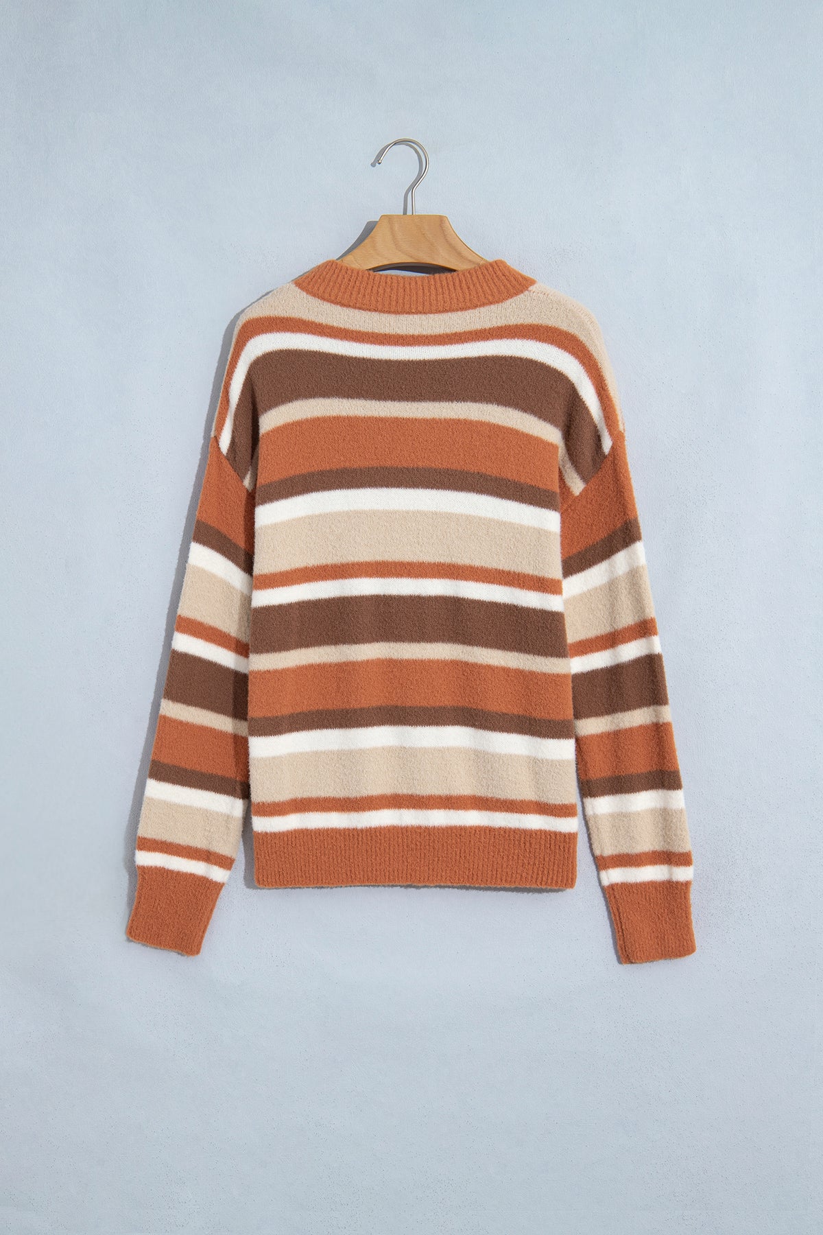 Orange Stripe Dropped Shoulder Loose Pullover Sweater-TOPS / DRESSES-[Adult]-[Female]-2022 Online Blue Zone Planet