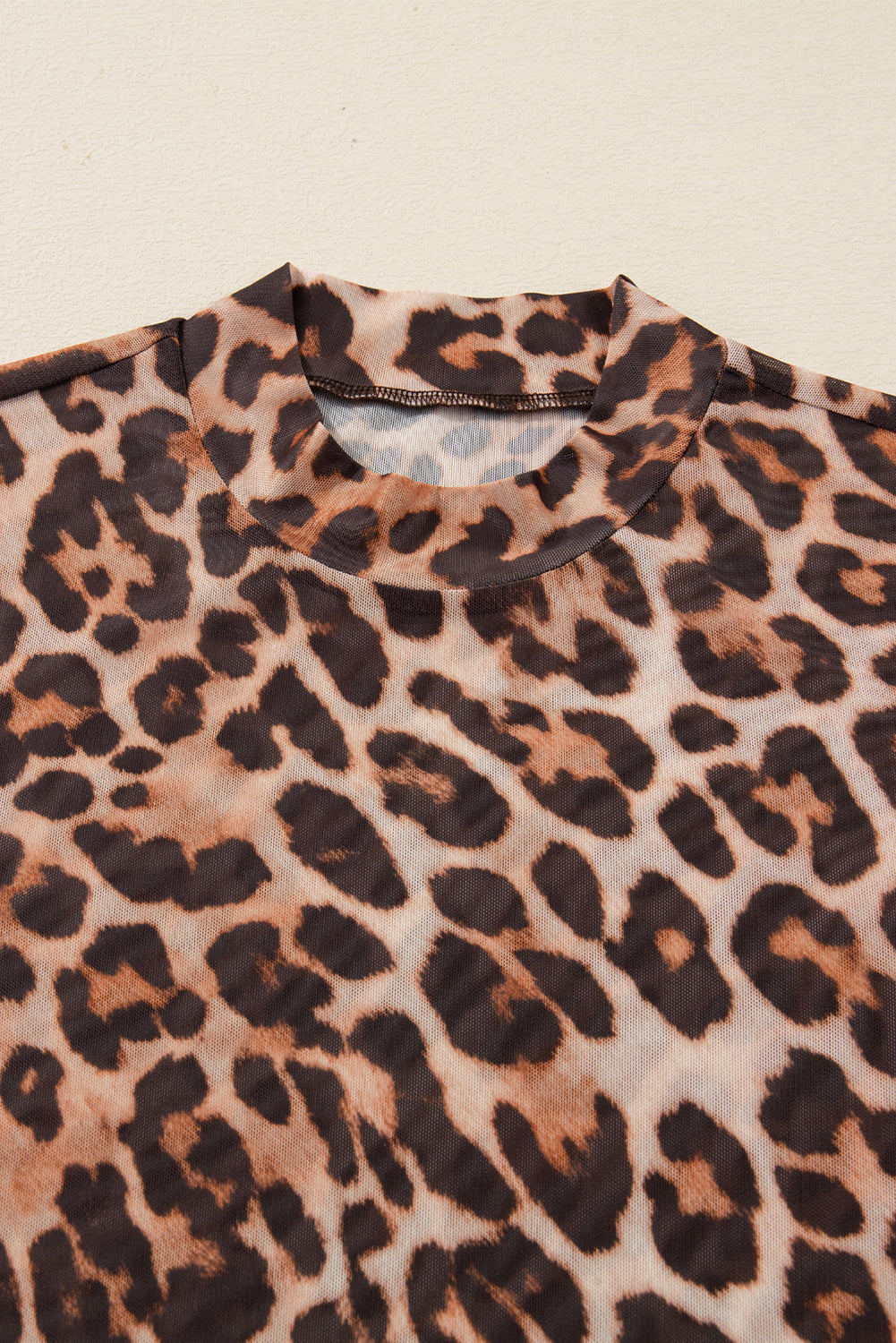 Brown Leopard Mock Neck Long Sleeve Mesh Top-Tops/Long Sleeve Tops-[Adult]-[Female]-2022 Online Blue Zone Planet