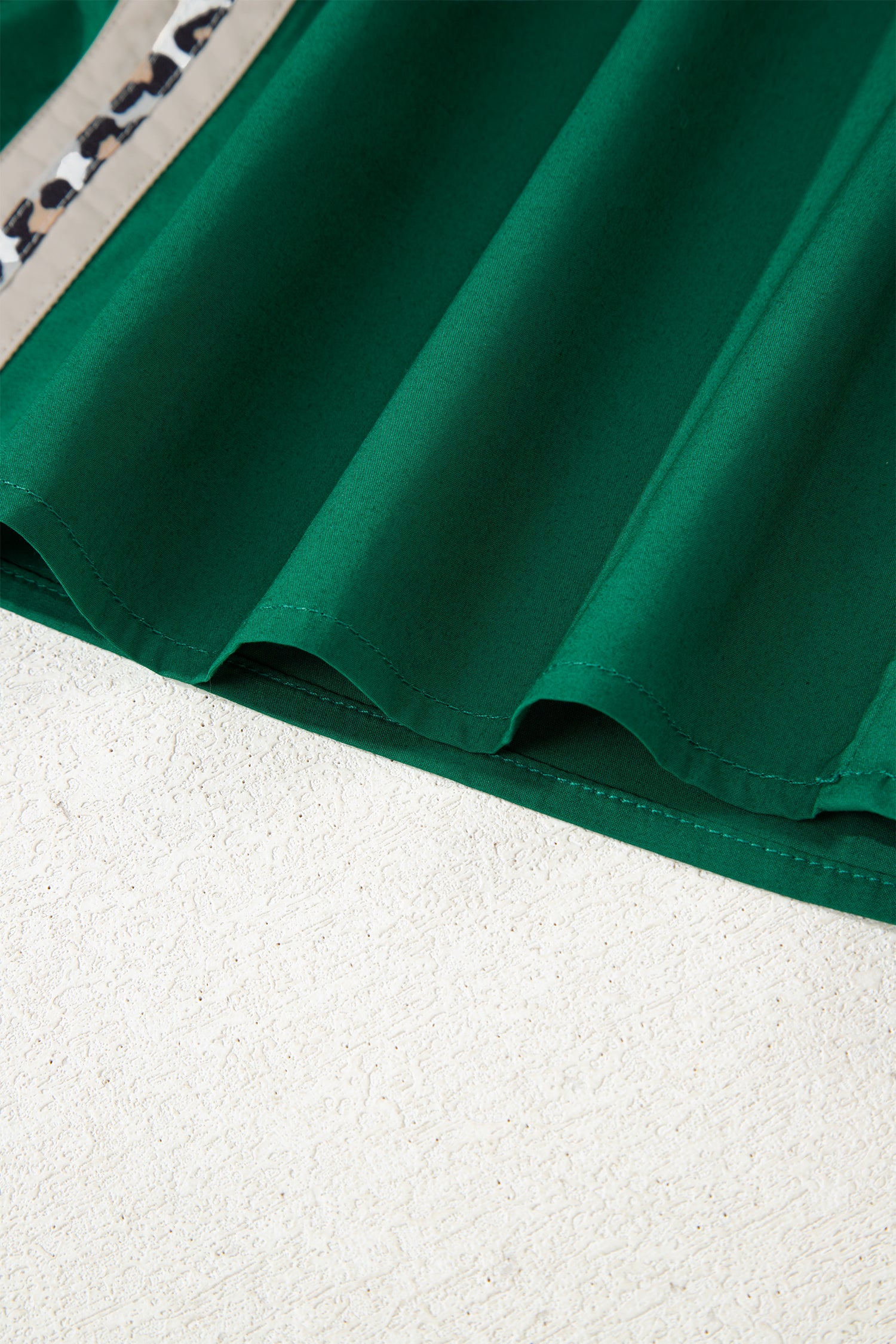 Evergreen Puffy Flounce Sleeve Leopard Trim V Neck Blouse-Tops/Blouses & Shirts-[Adult]-[Female]-2022 Online Blue Zone Planet