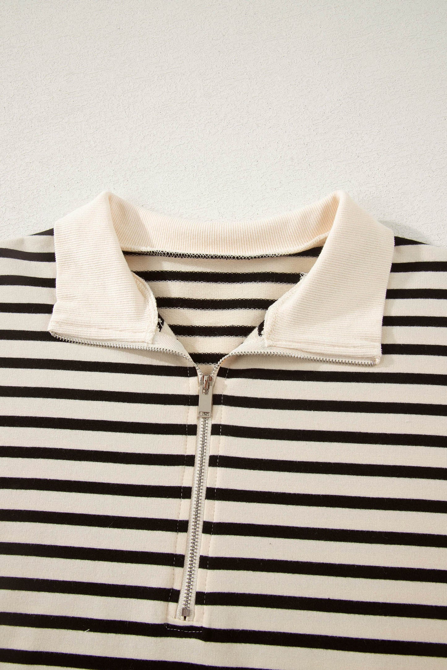 Black Stripe Ribbed Color Block Trim Zip Polo Tee Drawstring Shorts 2pcs Outfit-Two Piece Sets/Short Sets-[Adult]-[Female]-2022 Online Blue Zone Planet