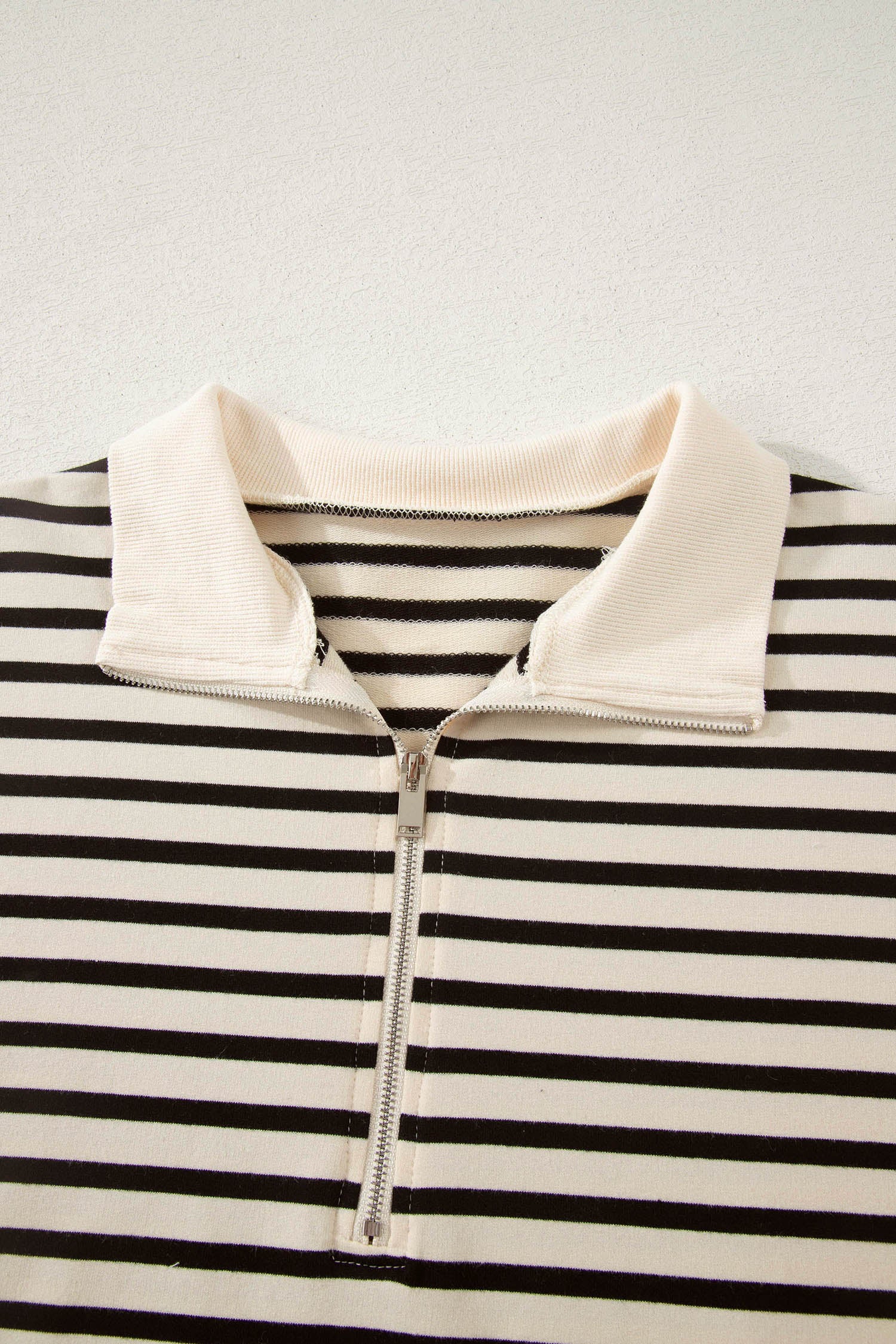 Black Stripe Ribbed Color Block Trim Zip Polo Tee Drawstring Shorts 2pcs Outfit-Two Piece Sets/Short Sets-[Adult]-[Female]-2022 Online Blue Zone Planet