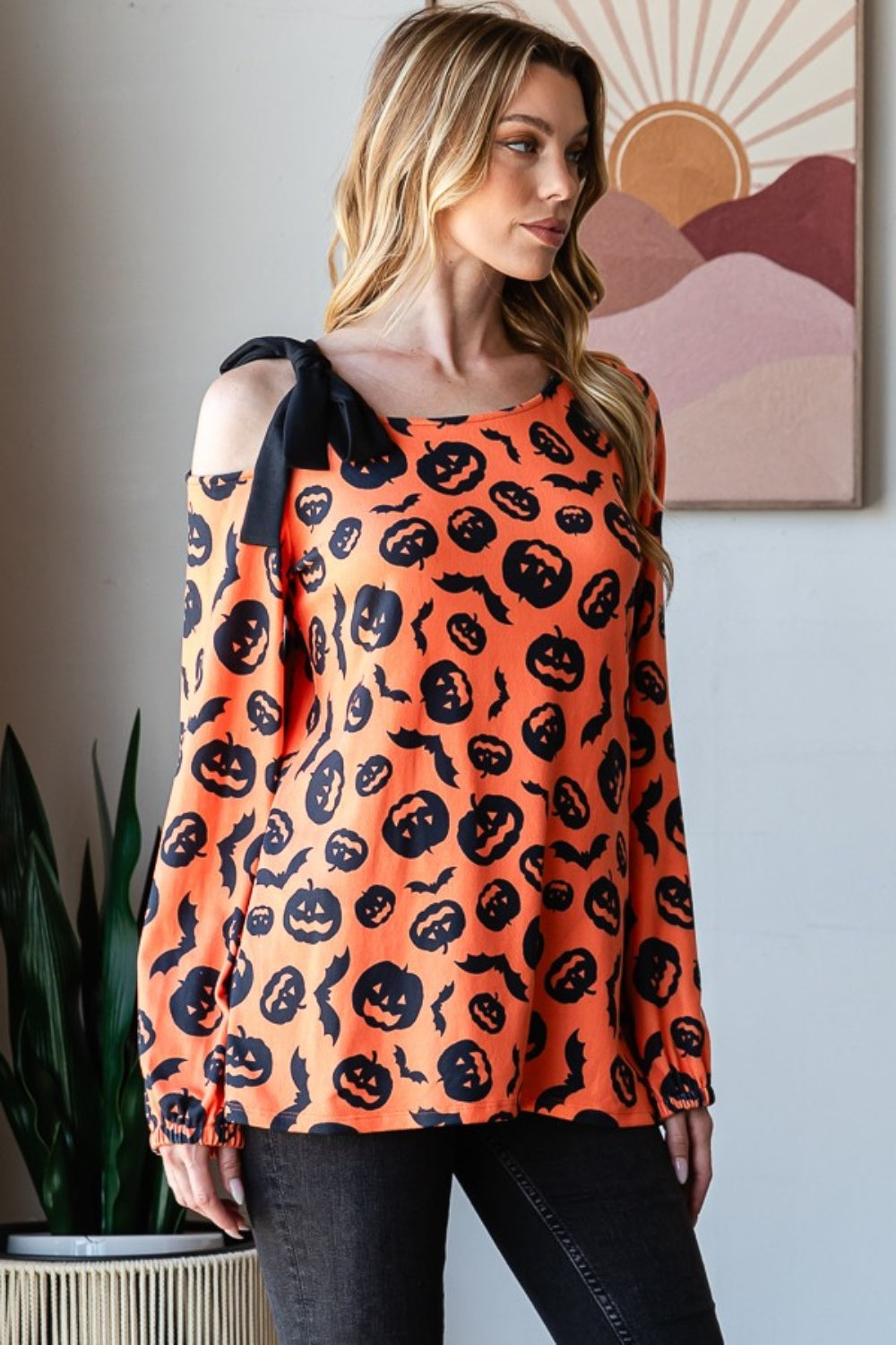 Heimish Pumpkin Print One Shoulder T-Shirt-TOPS / DRESSES-[Adult]-[Female]-2022 Online Blue Zone Planet