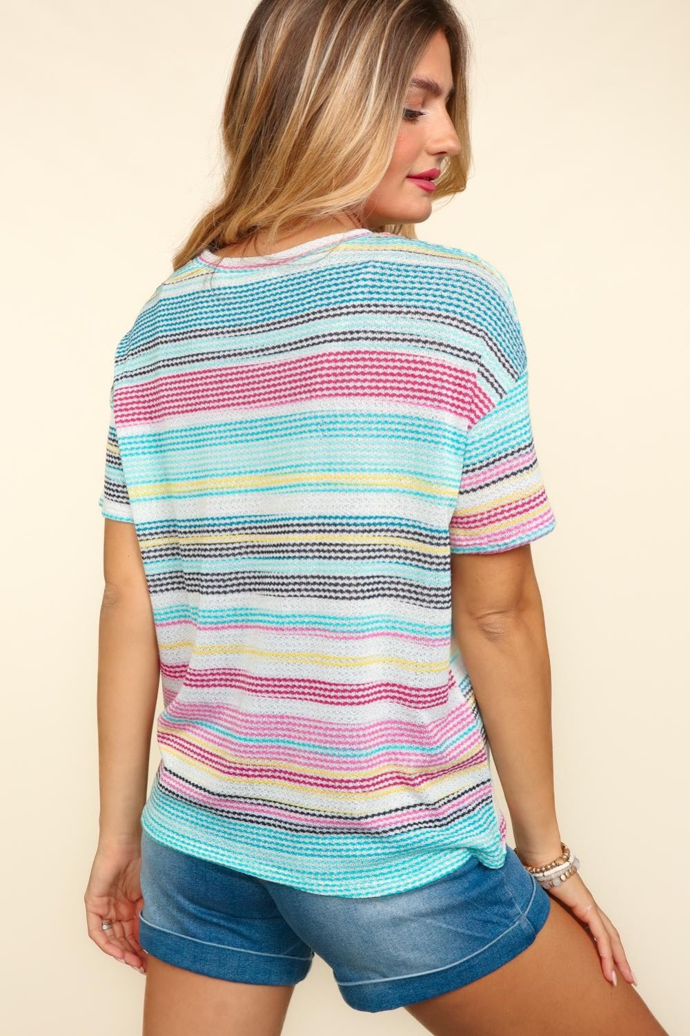 Haptics Waffle Stripe Short Sleeve T-Shirt-TOPS / DRESSES-[Adult]-[Female]-2022 Online Blue Zone Planet