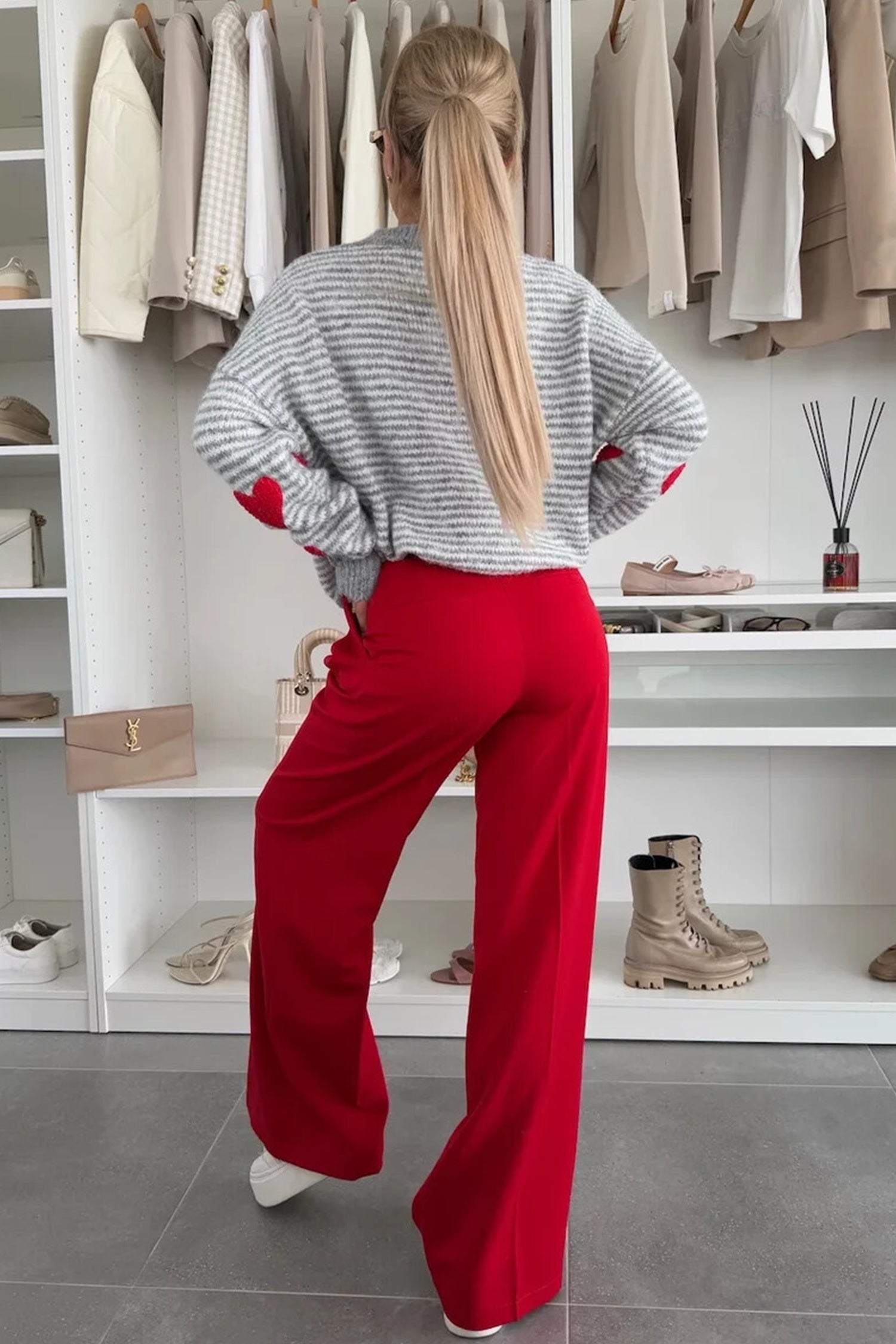 Gray Stripe Contrast Heart Pattern Brushed Knit Sweater-TOPS / DRESSES-[Adult]-[Female]-2022 Online Blue Zone Planet