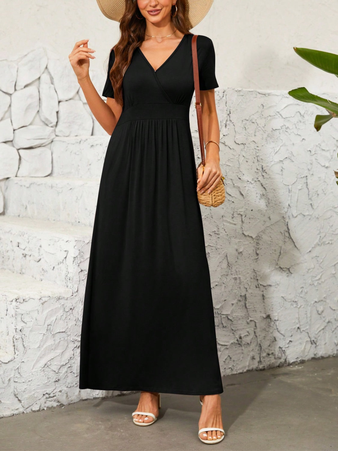 Surplice Short Sleeve Maxi Dress-TOPS / DRESSES-[Adult]-[Female]-2022 Online Blue Zone Planet