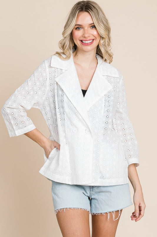 Culture Code Double Breasted Eyelet Jacket with Pockets-TOPS / DRESSES-[Adult]-[Female]-Soft White-S-2022 Online Blue Zone Planet