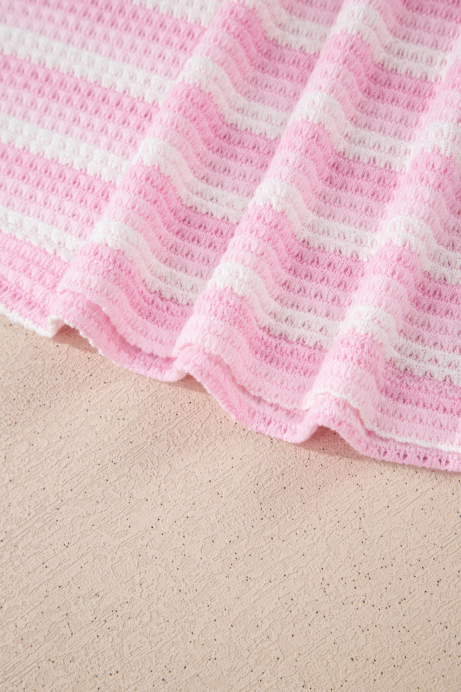 Pink Striped Print Waffle Knit T Shirt-Tops/Tops & Tees-[Adult]-[Female]-2022 Online Blue Zone Planet