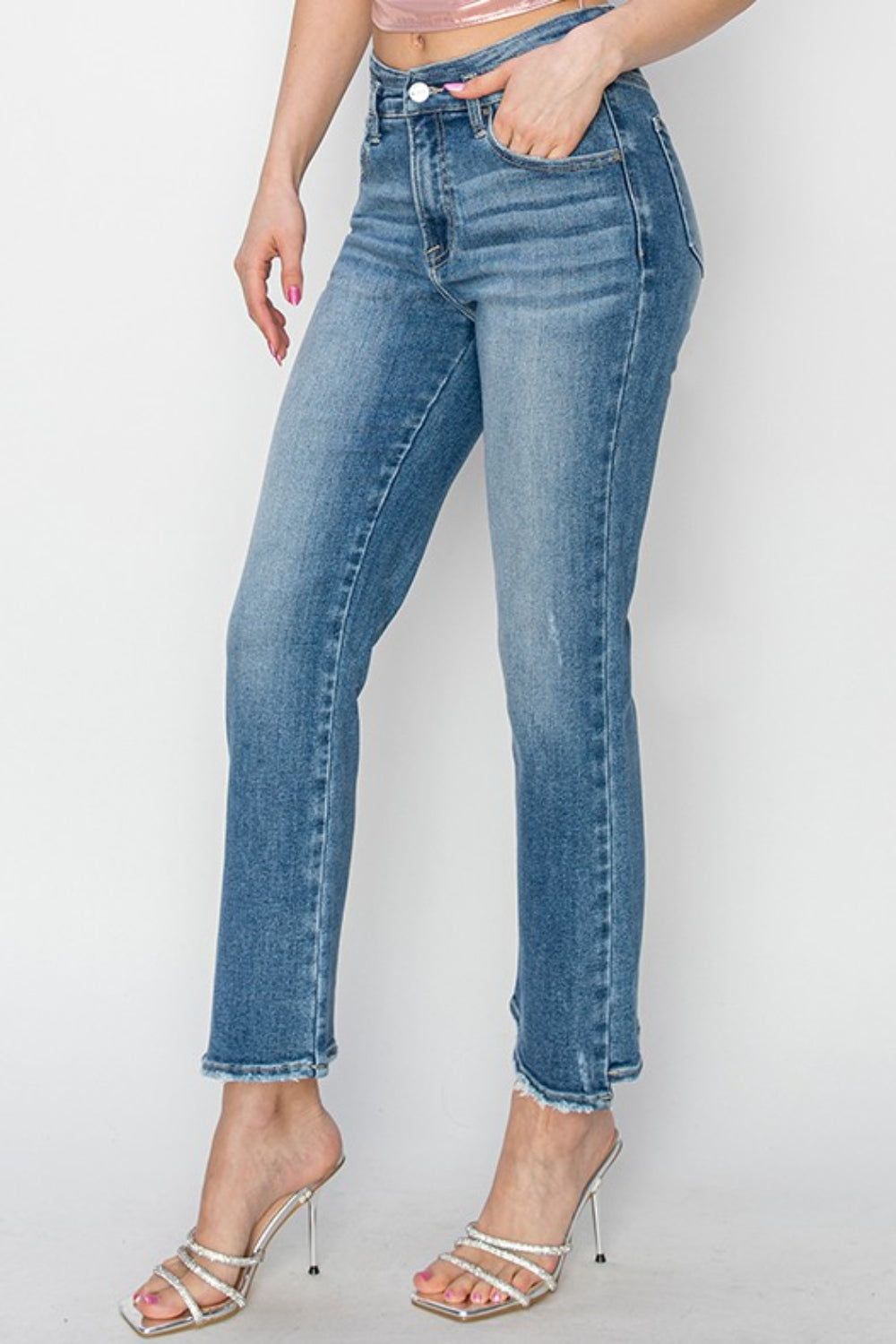 Blue Zone Planet | RISEN High Rise Slim Straight Jeans-BOTTOMS SIZES SMALL MEDIUM LARGE-[Adult]-[Female]-2022 Online Blue Zone Planet