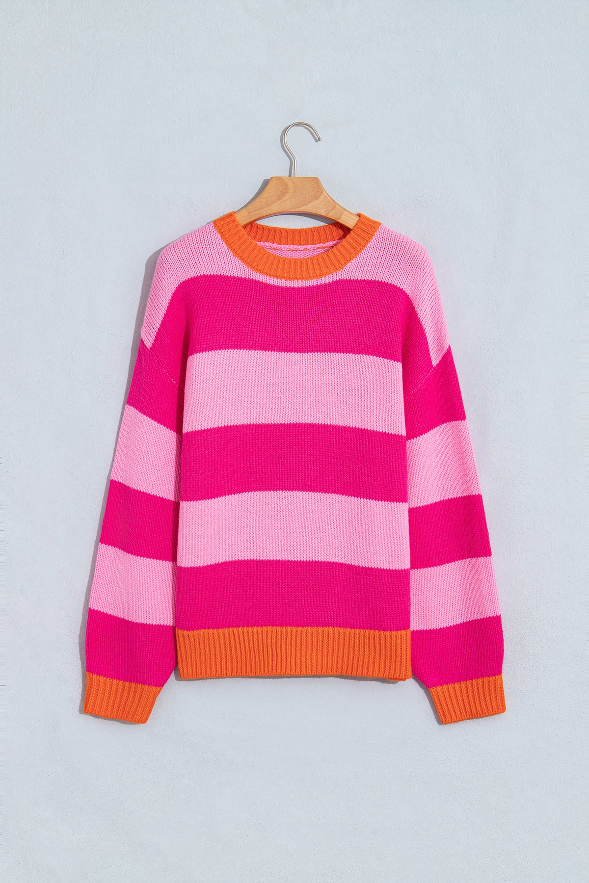 Rose Stripe Casual Colorblock Knit Drop Shoulder Relaxed Sweater-TOPS / DRESSES-[Adult]-[Female]-2022 Online Blue Zone Planet