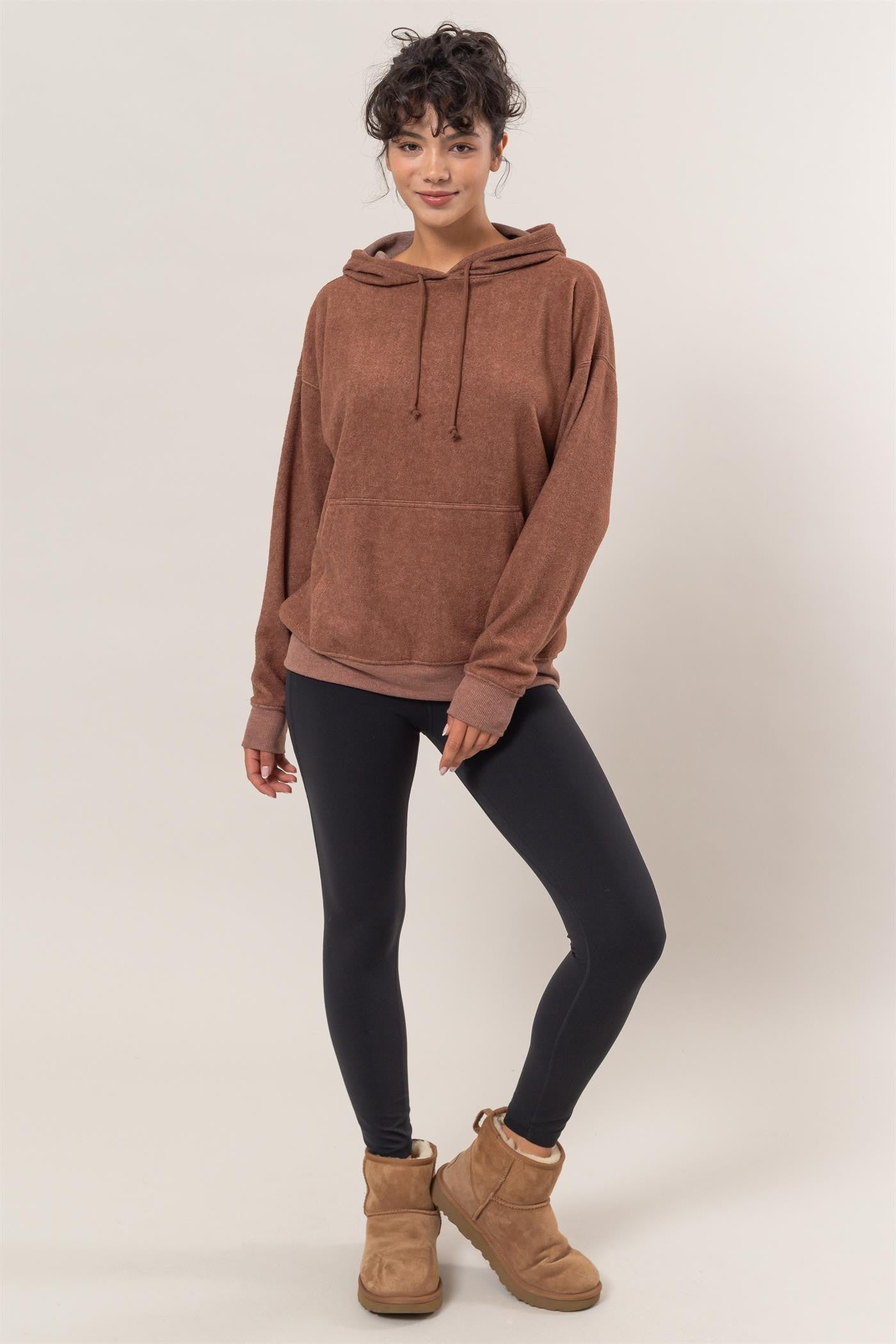 HYFVE Brushed Long Sleeve Hoodie with Kangaroo Pocket-TOPS / DRESSES-[Adult]-[Female]-2022 Online Blue Zone Planet