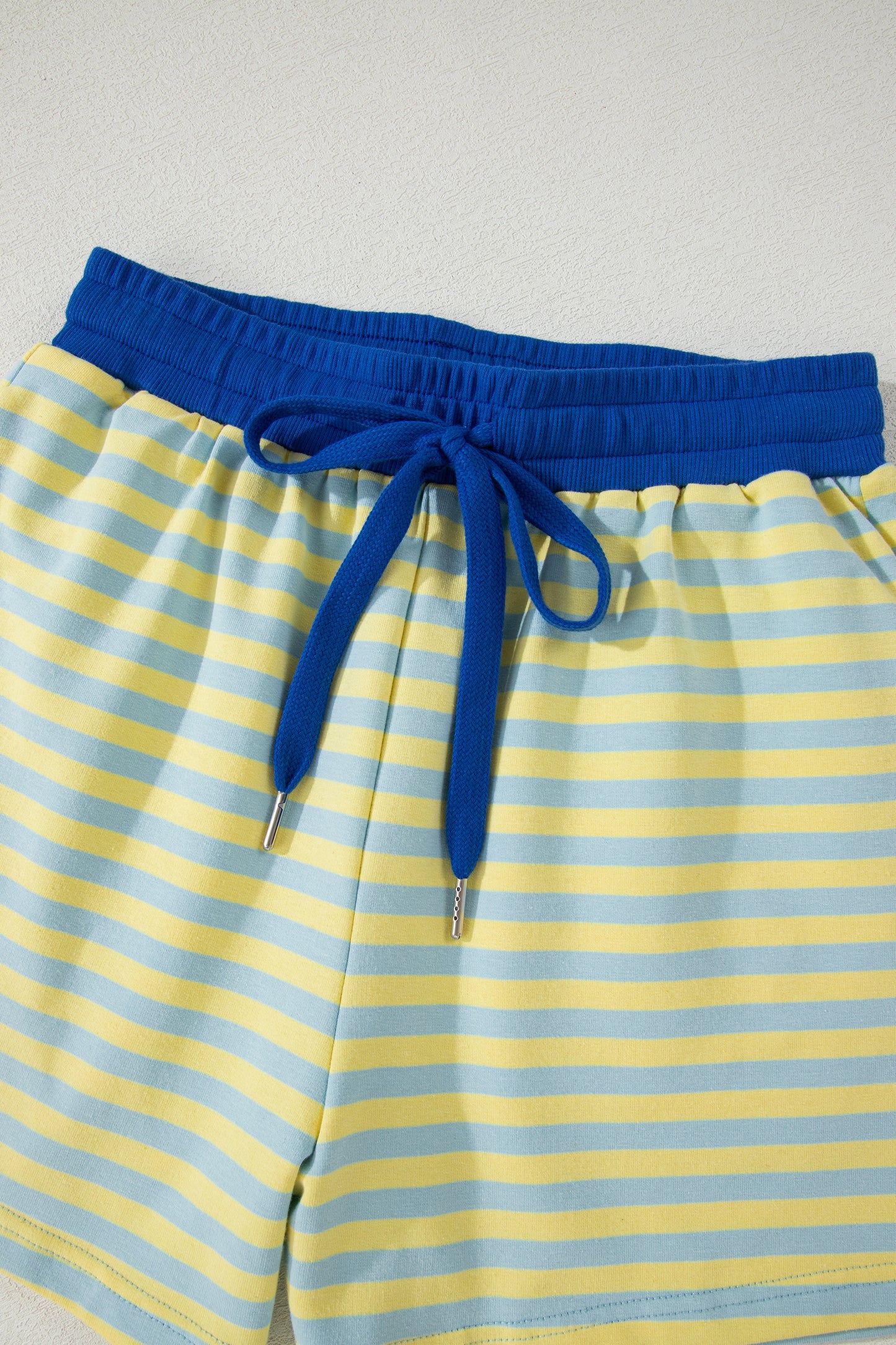 Green Stripe Drop Shoulder Boxy Casual Terry Short Set-Two Piece Sets/Short Sets-[Adult]-[Female]-2022 Online Blue Zone Planet