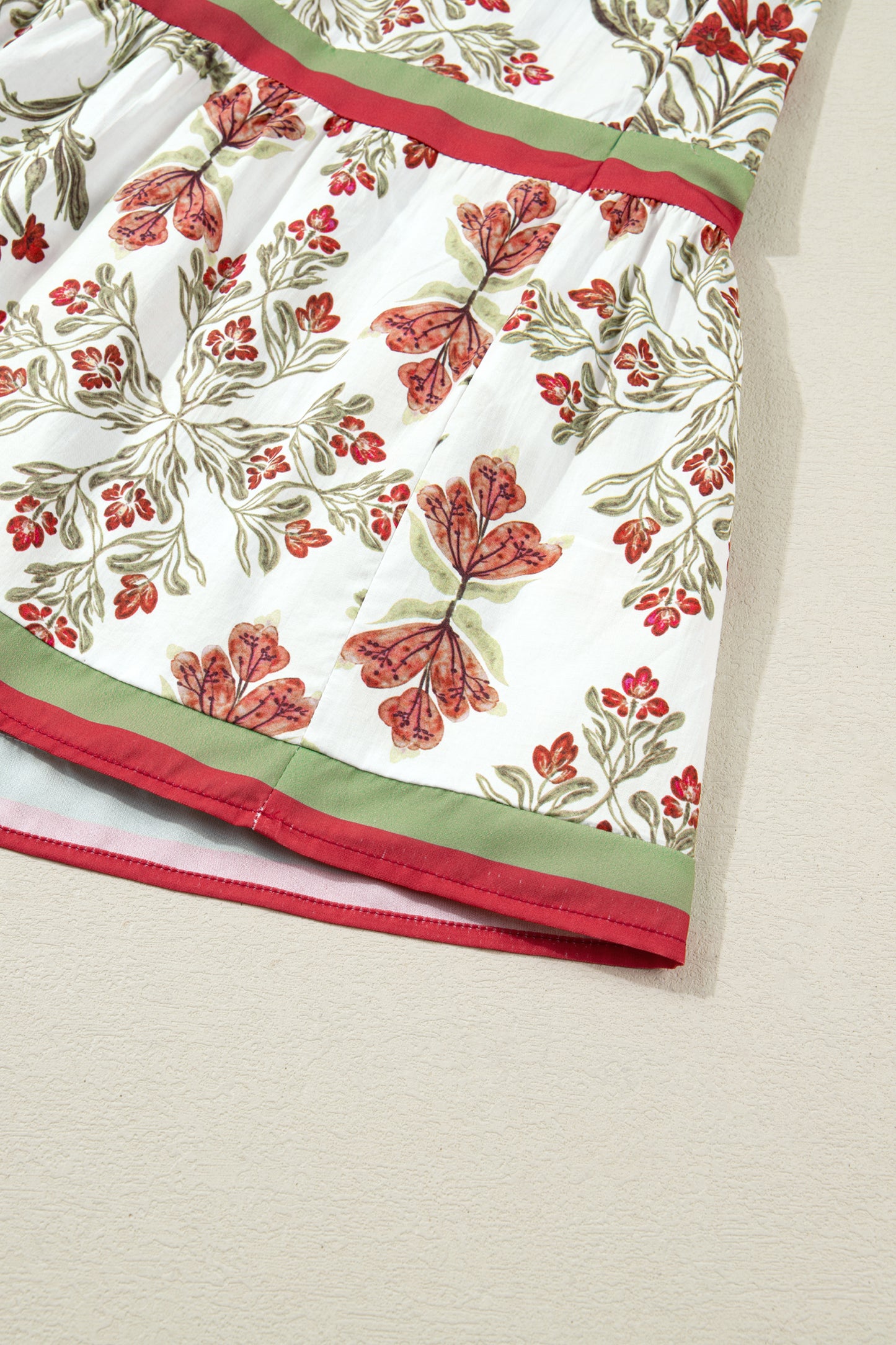 Pink Floral Print Contrast Trim Frilled Neck Long Sleeve Flared Dress-TOPS / DRESSES-[Adult]-[Female]-2022 Online Blue Zone Planet