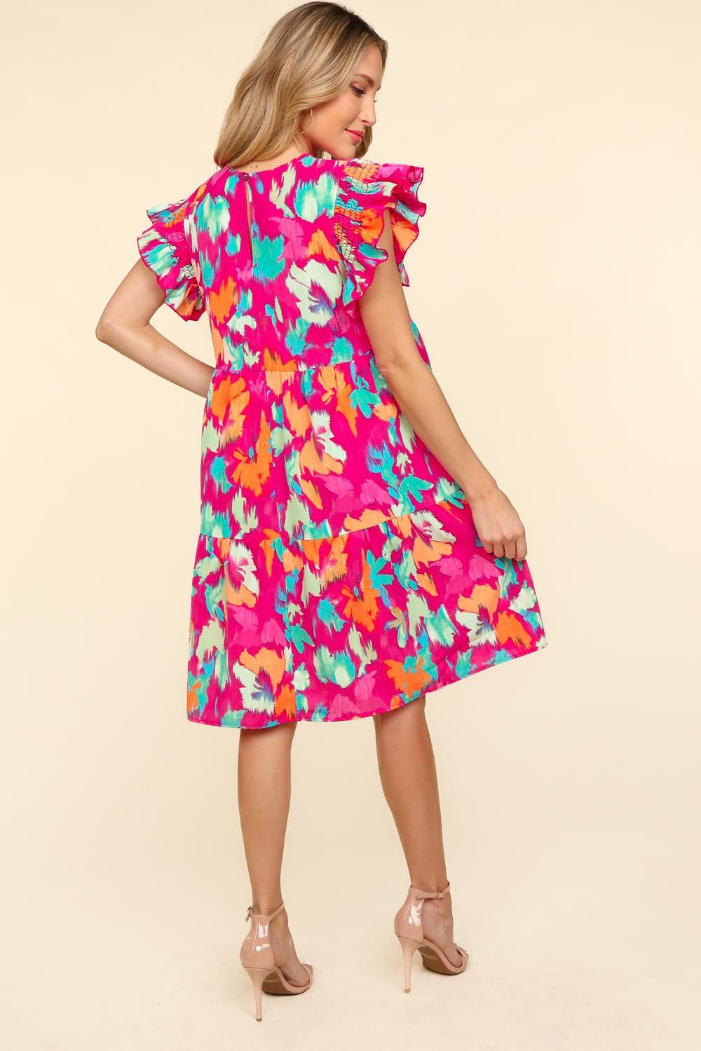 Haptics Printed Ruffled Tiered Dress with Side Pockets-TOPS / DRESSES-[Adult]-[Female]-2022 Online Blue Zone Planet