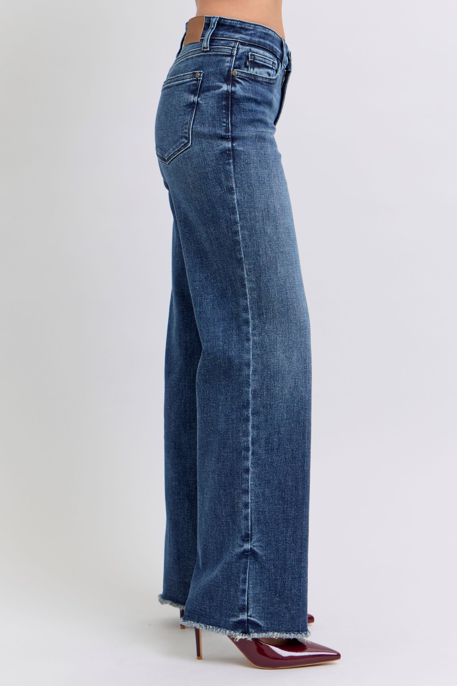 Blue Zone Planet | Judy Blue Full Size Raw Hem Mid Rise Jeans-BOTTOMS SIZES SMALL MEDIUM LARGE-[Adult]-[Female]-2022 Online Blue Zone Planet