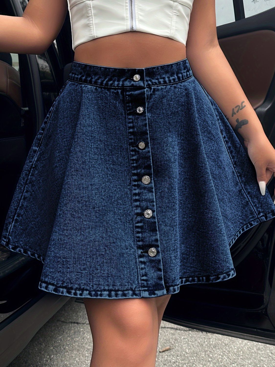 Buttoned Mini Denim Skirt-[Adult]-[Female]-2022 Online Blue Zone Planet