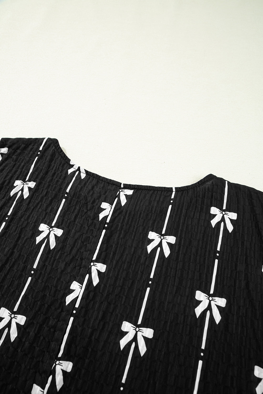 Black Bow Print Puff Short Sleeve Top-Tops/Blouses & Shirts-[Adult]-[Female]-2022 Online Blue Zone Planet