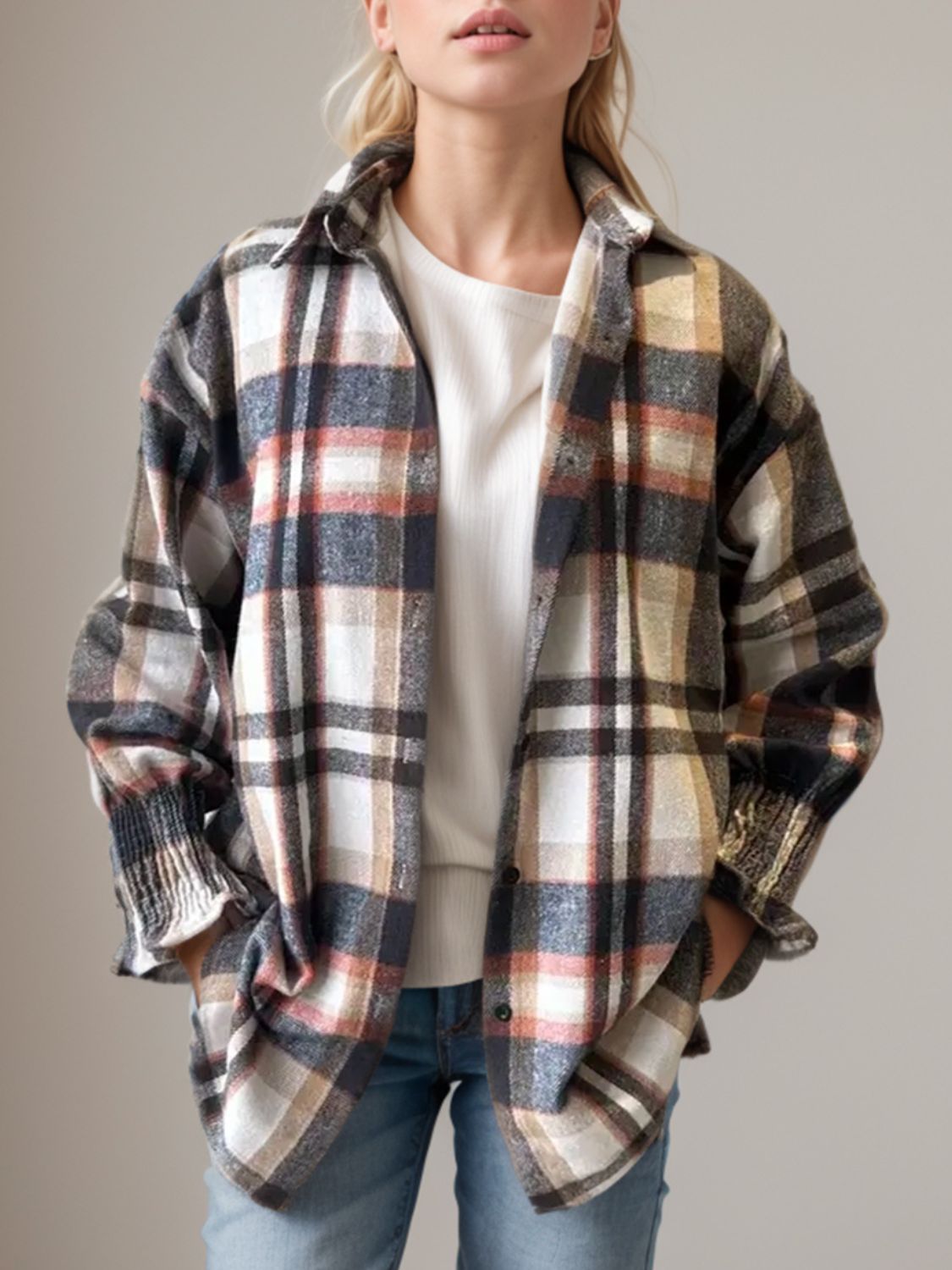 Plaid Button Up Long Sleeve Shirt-TOPS / DRESSES-[Adult]-[Female]-2022 Online Blue Zone Planet