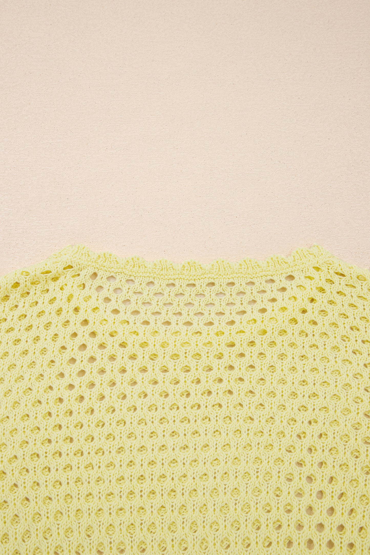 Yellow Cream Scalloped Trim Hollow Out Knit Long Sleeve Top-Sweaters & Cardigans/Sweaters-[Adult]-[Female]-2022 Online Blue Zone Planet