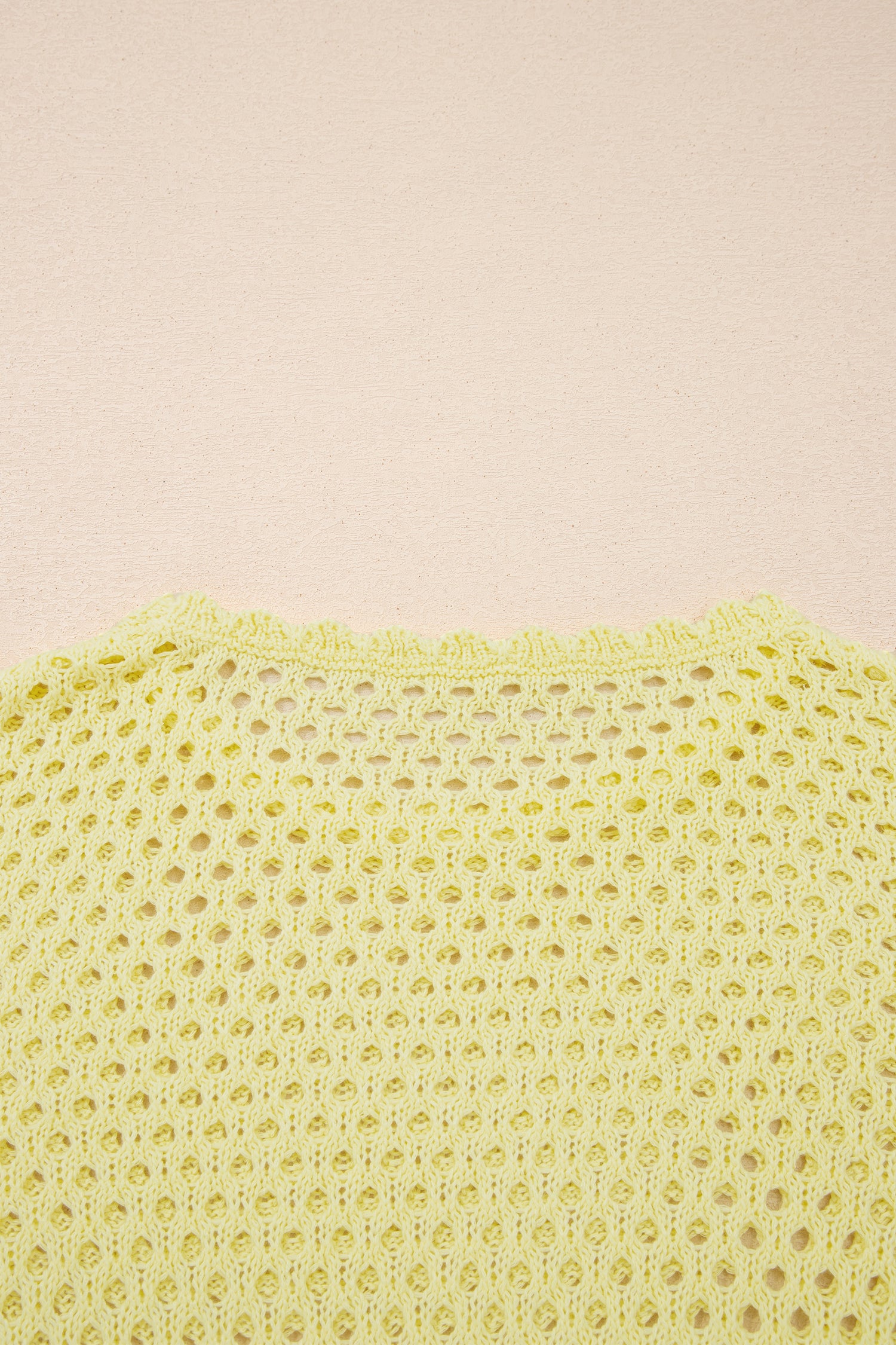 Yellow Cream Scalloped Trim Hollow Out Knit Long Sleeve Top-Sweaters & Cardigans/Sweaters-[Adult]-[Female]-2022 Online Blue Zone Planet