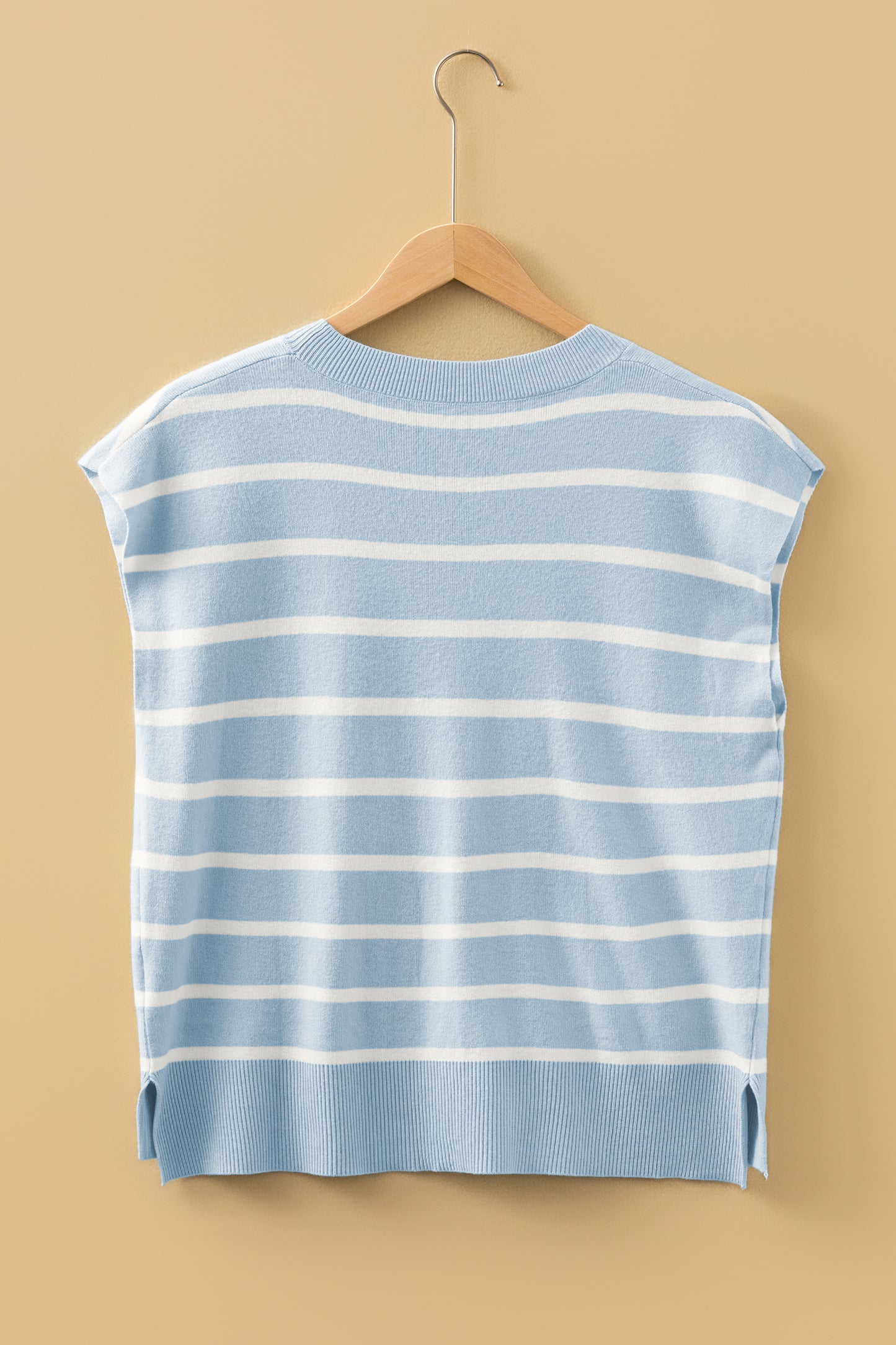 Beau Blue Side Slits Crewneck Short Sleeve Sweater Tee-TOPS / DRESSES-[Adult]-[Female]-2022 Online Blue Zone Planet