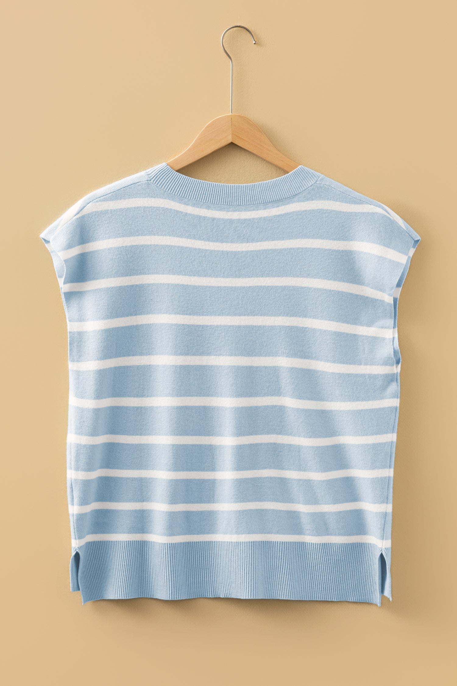 Beau Blue Side Slits Crewneck Short Sleeve Sweater Tee-TOPS / DRESSES-[Adult]-[Female]-2022 Online Blue Zone Planet