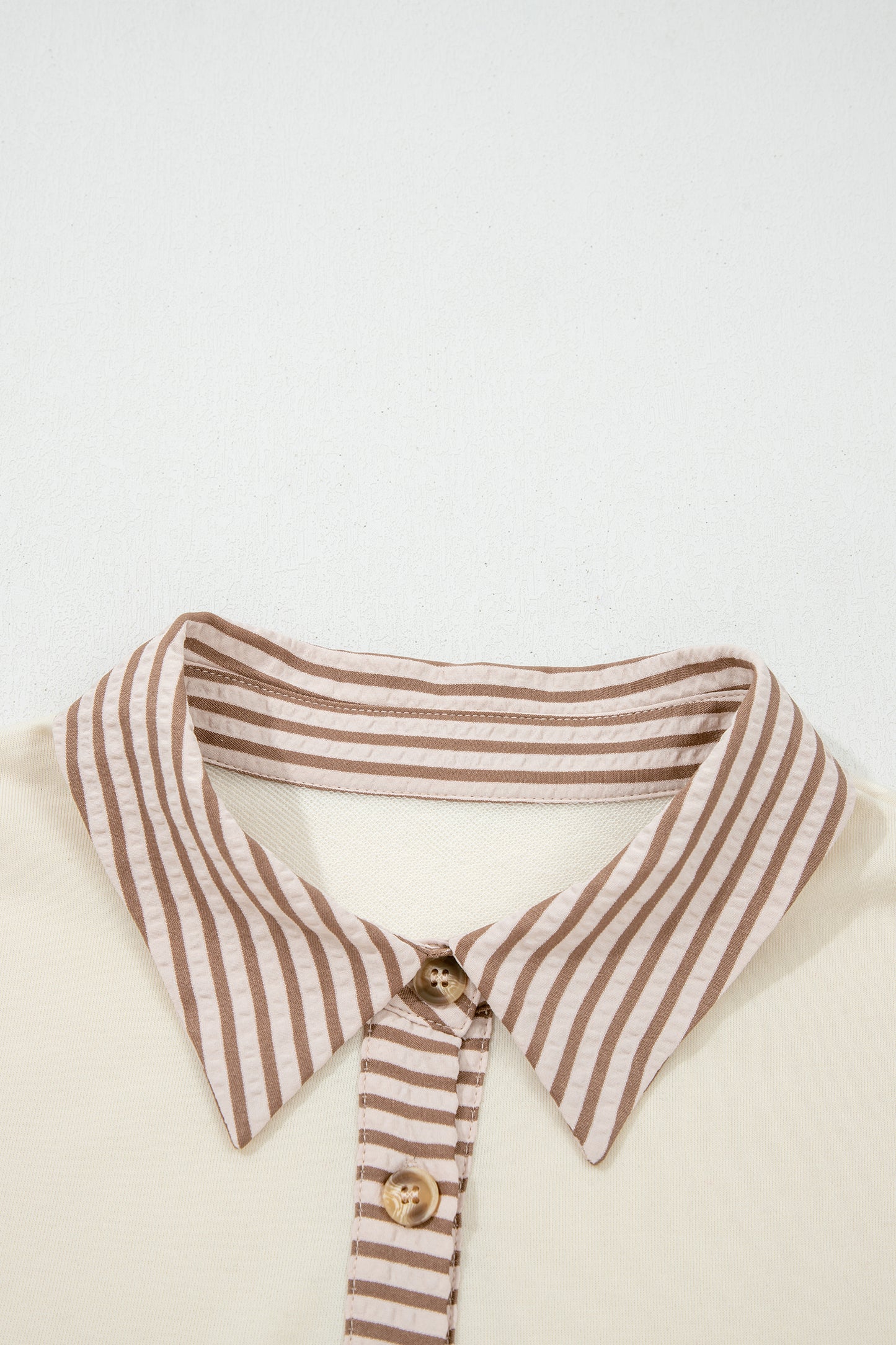 Khaki Stripe Plus Size Color Block Patchwork Half Button Long Sleeve Peplum Blouse-Plus Size/Plus Size Tops/Plus Size Blouses & Shirts-[Adult]-[Female]-2022 Online Blue Zone Planet