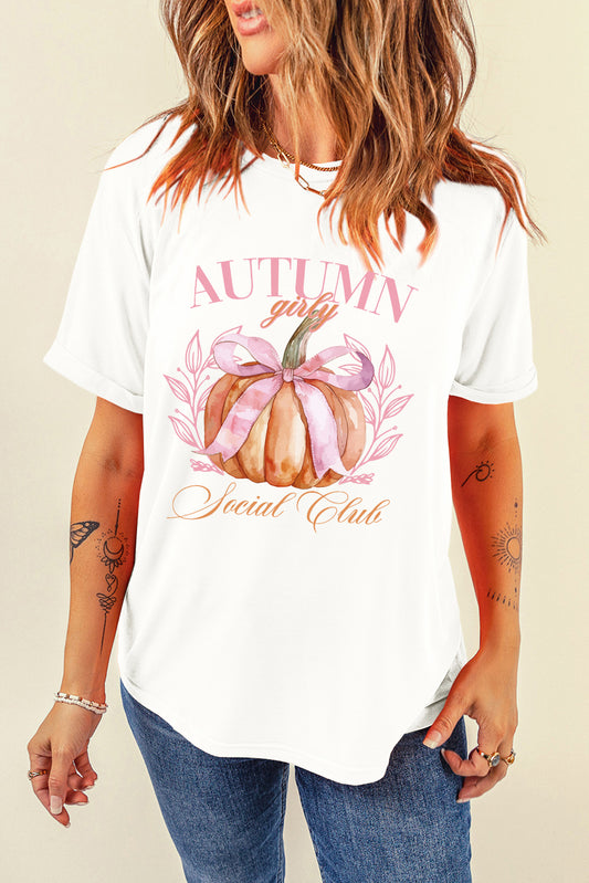 Pumpkin Graphic Round Neck Short Sleeve T-Shirt-TOPS / DRESSES-[Adult]-[Female]-White-S-2022 Online Blue Zone Planet