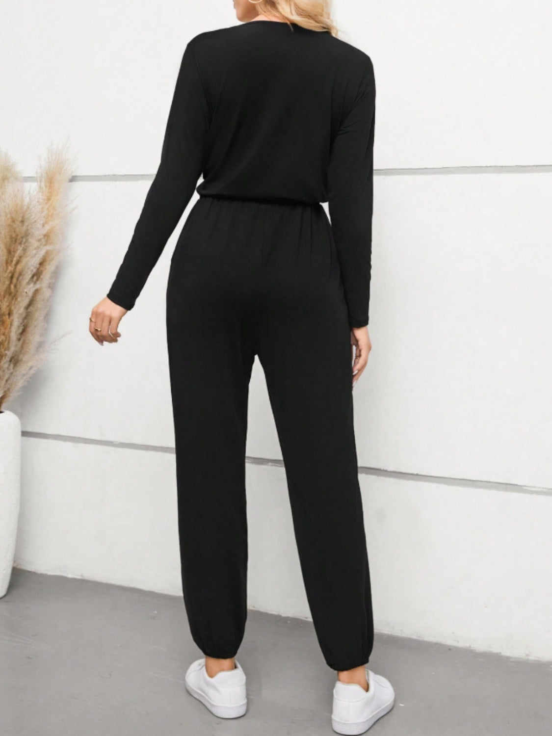 Surplice Tie Waist Long Sleeve Jumpsuit-TOPS / DRESSES-[Adult]-[Female]-2022 Online Blue Zone Planet