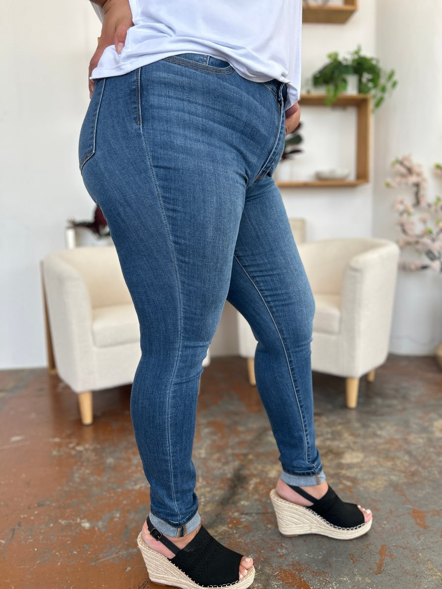 Judy Blue Full Size Cuffed Hem Skinny Jeans-BOTTOM SIZES SMALL MEDIUM LARGE-[Adult]-[Female]-2022 Online Blue Zone Planet