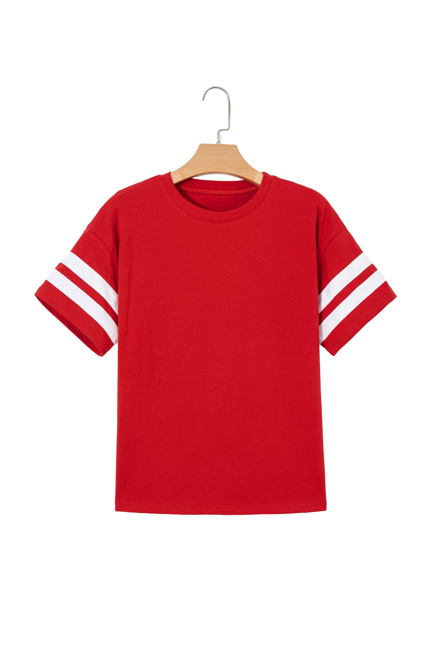 Dark Blue Varsity Striped Short Sleeve Crew Neck T Shirt-Tops/Tops & Tees-[Adult]-[Female]-2022 Online Blue Zone Planet