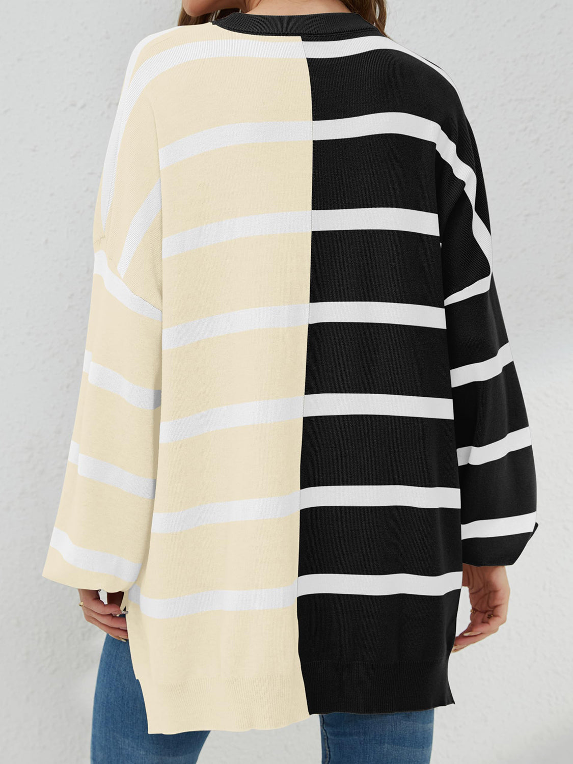 Striped Round Neck Long Sleeve Sweater-TOPS / DRESSES-[Adult]-[Female]-2022 Online Blue Zone Planet