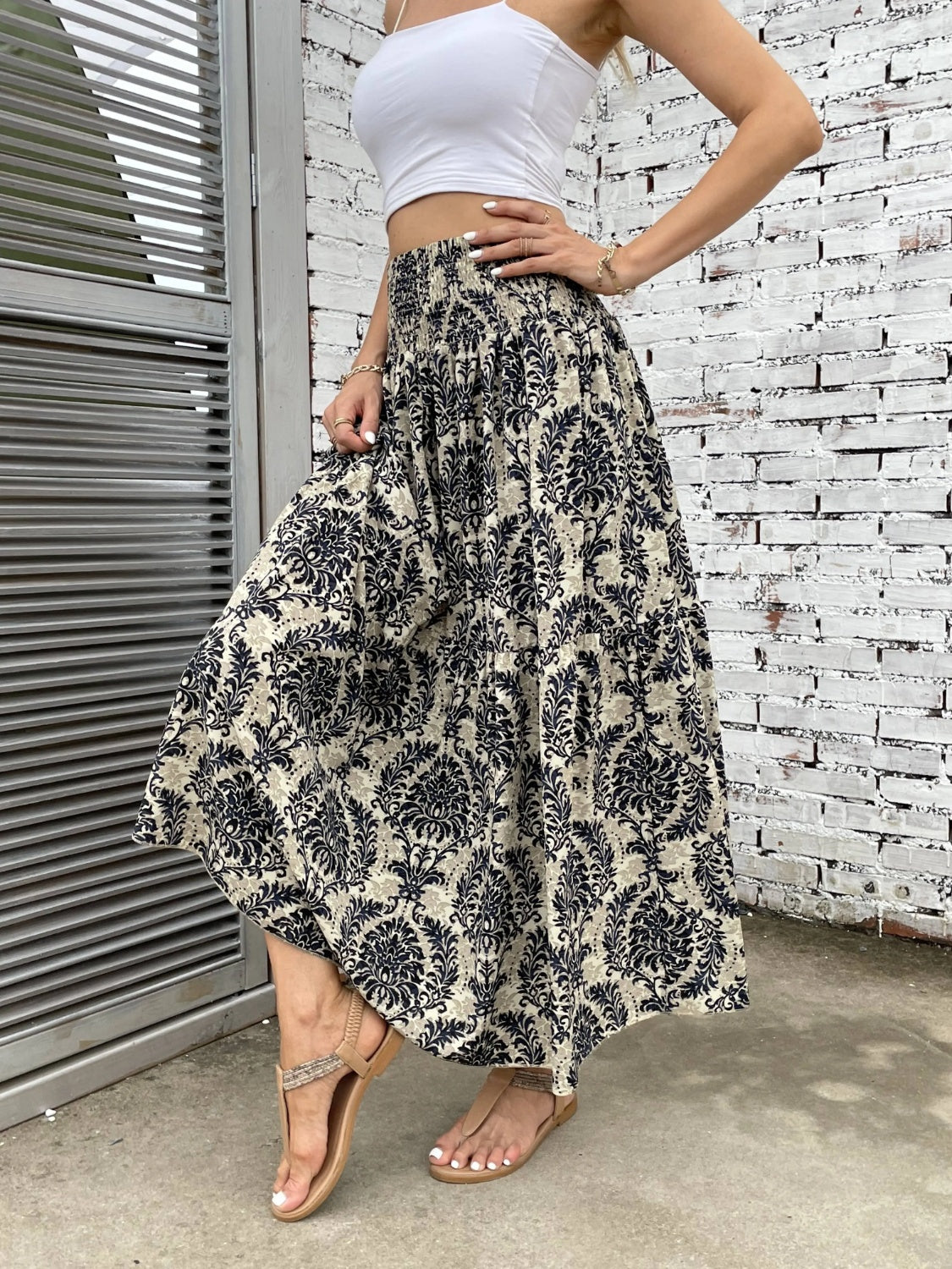 Printed Elastic Waist Maxi Skirt-BOTTOMS SIZES SMALL MEDIUM LARGE-[Adult]-[Female]-2022 Online Blue Zone Planet