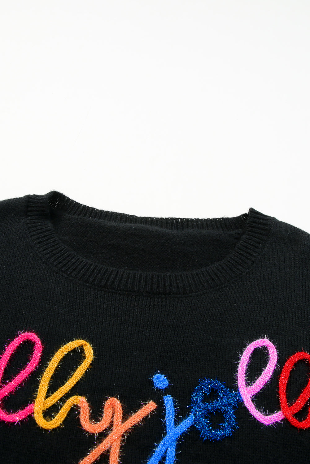 White Glitter Merry & Bright Round Neck Knit Sweater-Sweaters-[Adult]-[Female]-2022 Online Blue Zone Planet