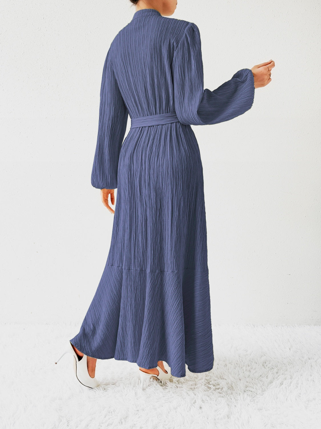 Tie Waist Long Sleeve Dress-TOPS / DRESSES-[Adult]-[Female]-2022 Online Blue Zone Planet