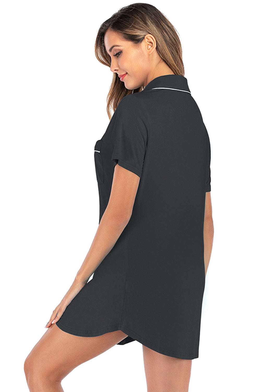 Contrast Piping Pocketed Short Sleeve Lounge Dress-TOPS / DRESSES-[Adult]-[Female]-2022 Online Blue Zone Planet