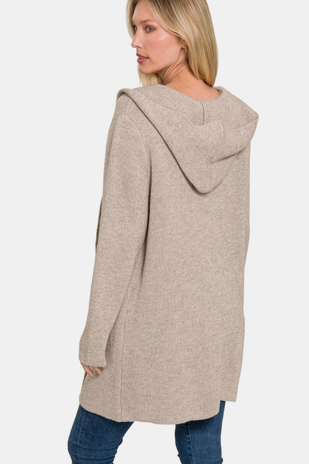 Blue Zone Planet | Zenana Hooded Open Front Sweater Cardigan-TOPS / DRESSES-[Adult]-[Female]-2022 Online Blue Zone Planet