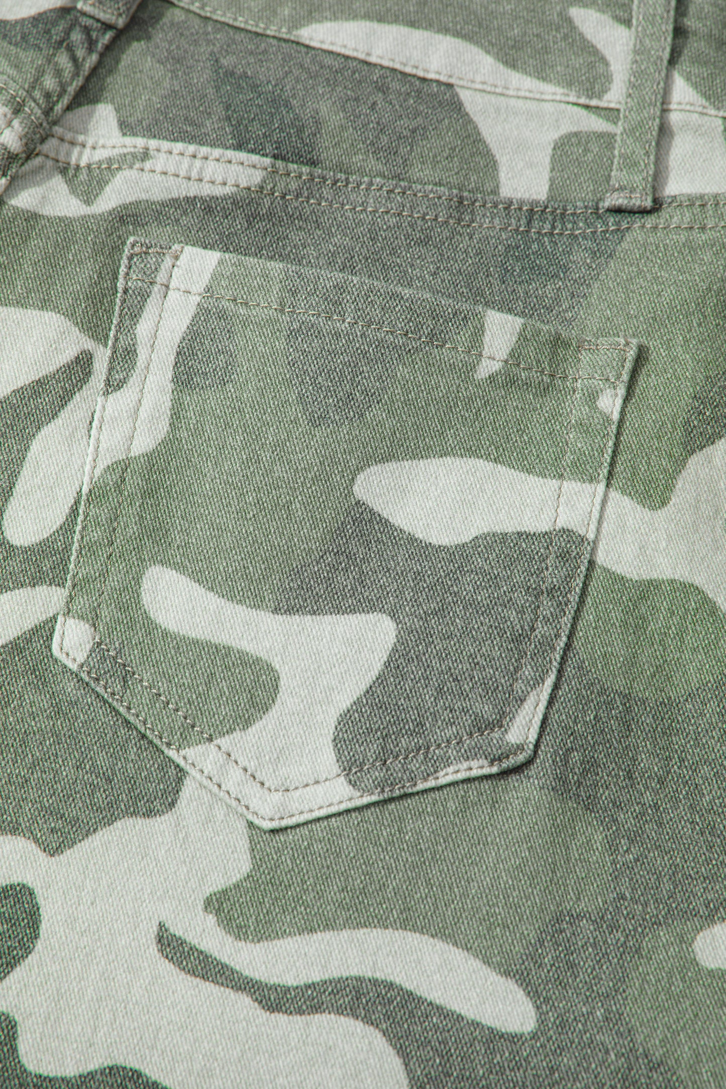 Green Camo Print Button Fly Straight Leg Ankle Length Jeans-Bottoms/Jeans-[Adult]-[Female]-2022 Online Blue Zone Planet
