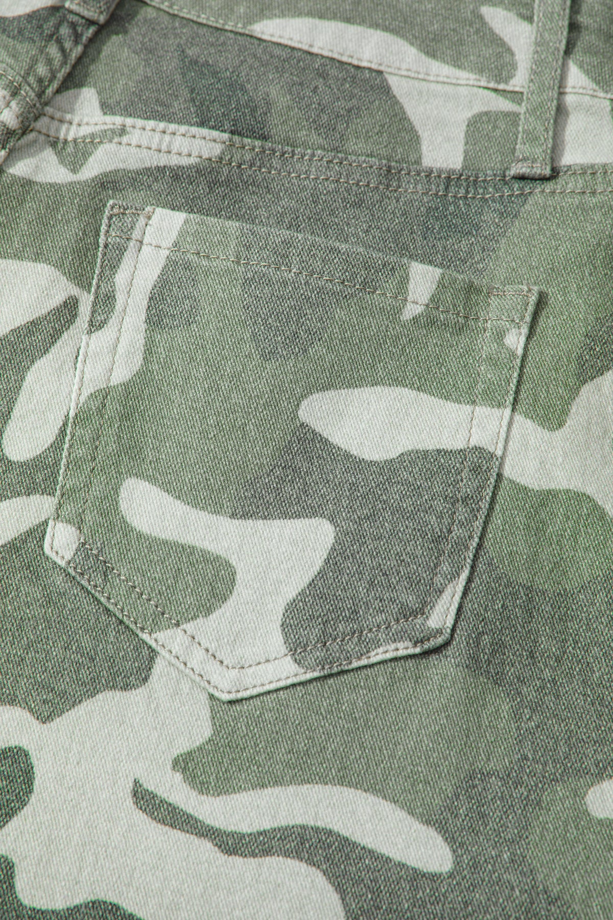 Green Camo Print Button Fly Straight Leg Ankle Length Jeans-Bottoms/Jeans-[Adult]-[Female]-2022 Online Blue Zone Planet