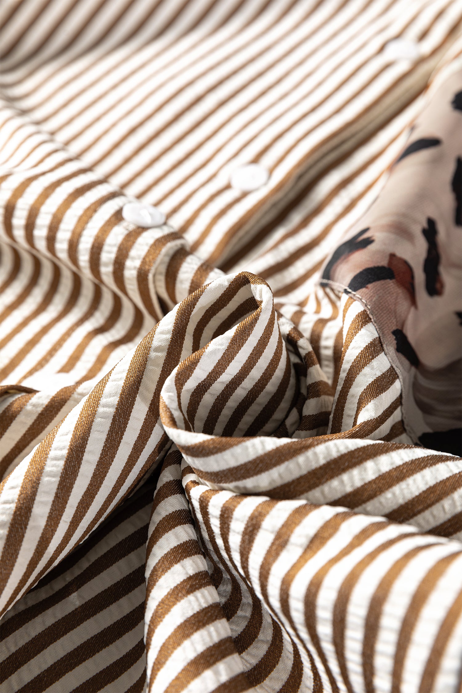 Brown Stripe Leopard Patched Collared Chest Pocket Cuffed Long Sleeve Plus Size Shirt-Plus Size/Plus Size Tops/Plus Size Blouses & Shirts-[Adult]-[Female]-2022 Online Blue Zone Planet