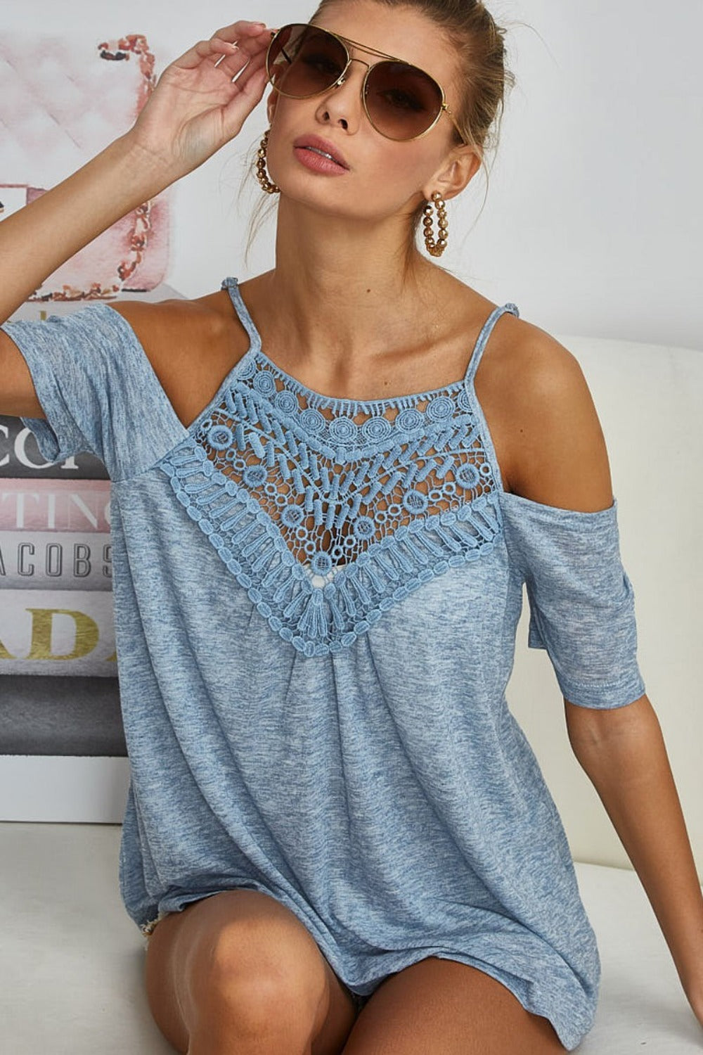 BiBi Front Crochet Lace Adjustable Strap Top-TOPS / DRESSES-[Adult]-[Female]-2022 Online Blue Zone Planet