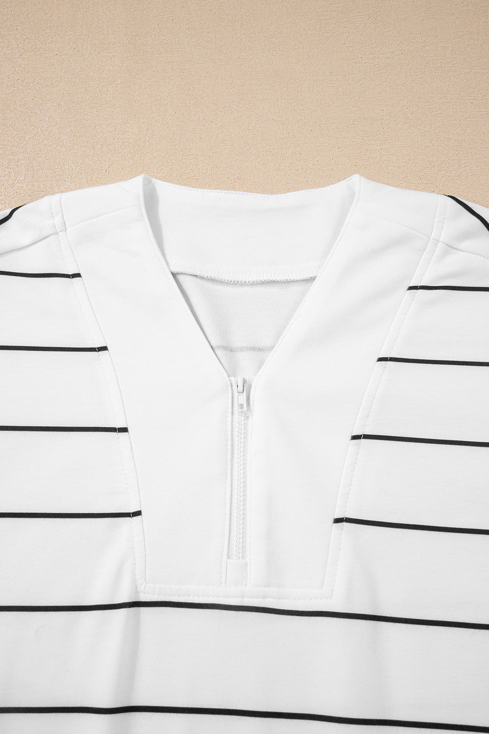 White Stripe Zip Up Drop Shoulder Pullover And Short 2pcs Outfit-Two Piece Sets/Short Sets-[Adult]-[Female]-2022 Online Blue Zone Planet