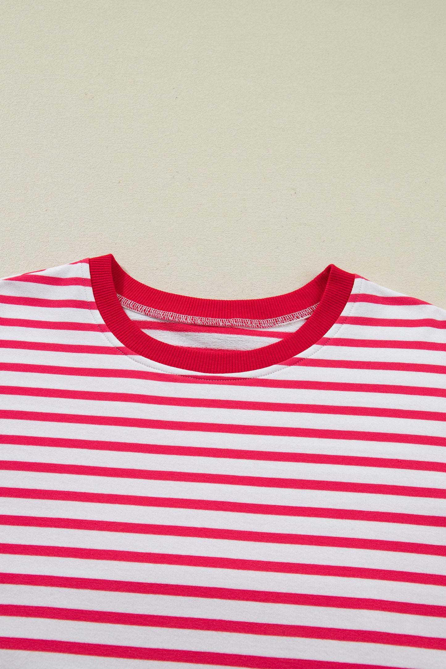 Red Stripe Drop Shoulder Half Sleeve T Shirt-Tops/Tops & Tees-[Adult]-[Female]-2022 Online Blue Zone Planet